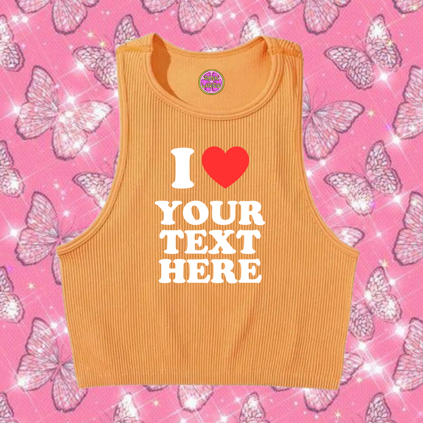 I Love Custom Text Tank Top Orange Shirts & Tops PinkLimes Trending Streetwear