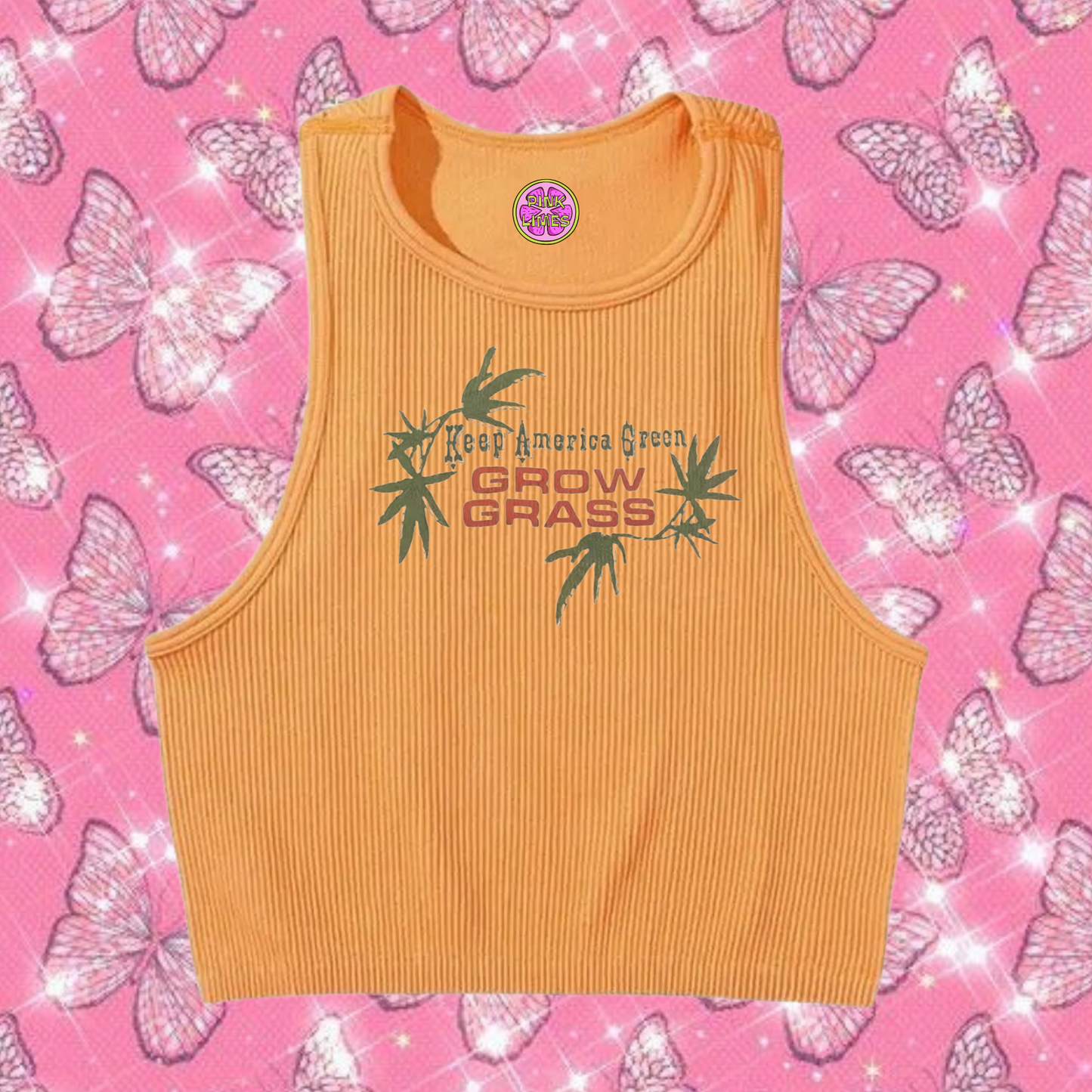 Grow Grass Crop Tank Top Orange Shirts & Tops PinkLimes Trending Streetwear
