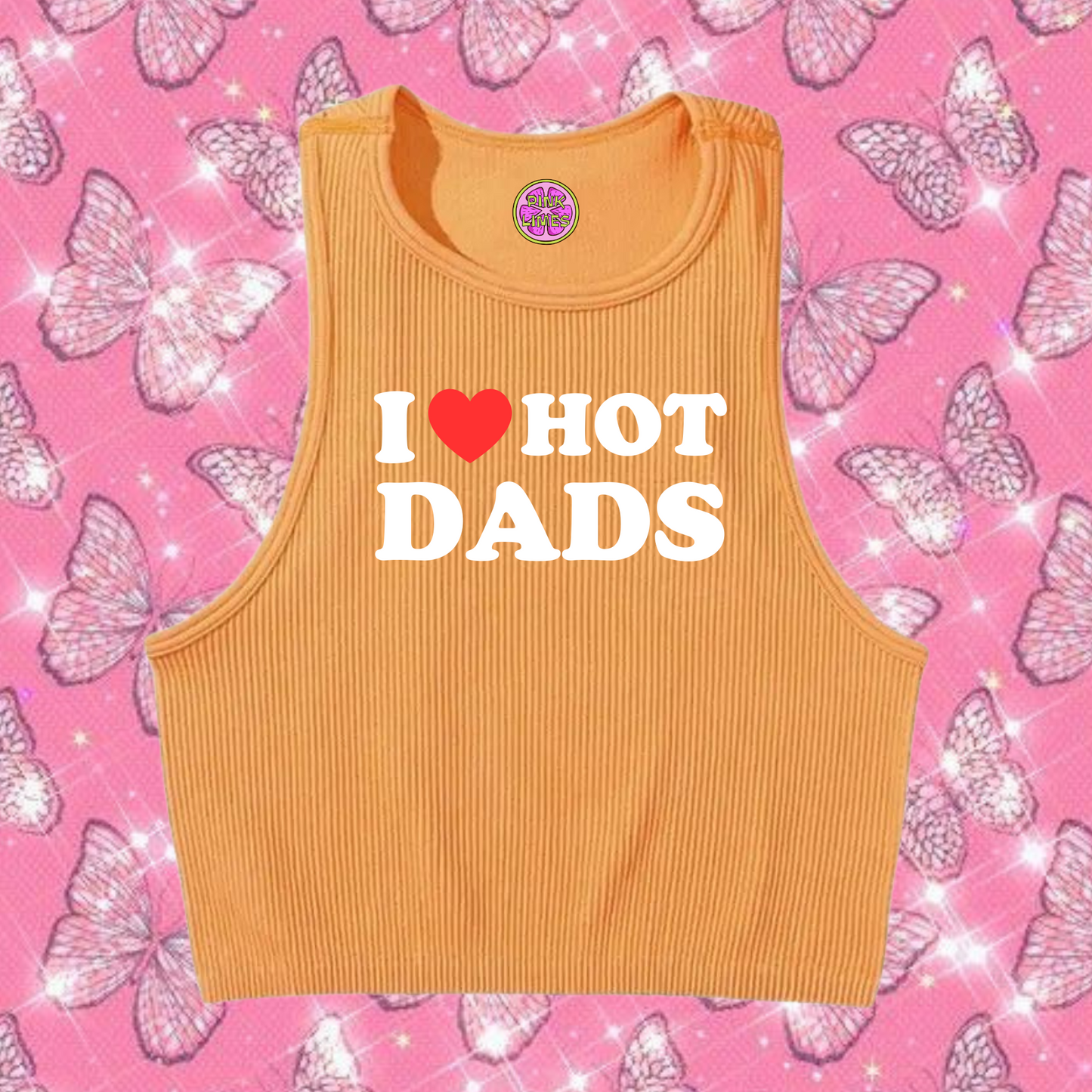 I Love Hot Dads Crop Tank Top Orange Shirts & Tops PinkLimes Trending Streetwear
