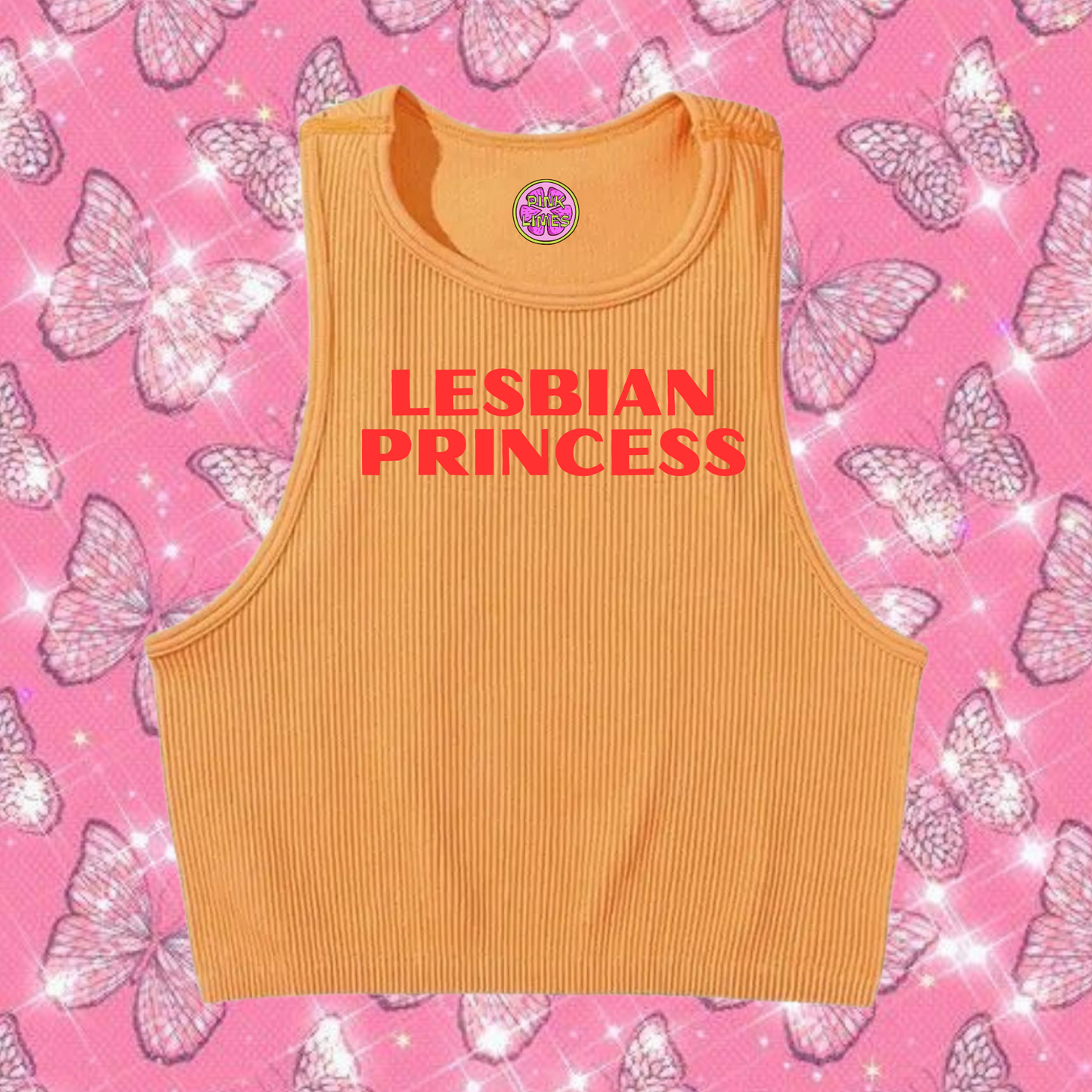 Lesbian Princess Crop Tank Top Orange Shirts & Tops PinkLimes Trending Streetwear