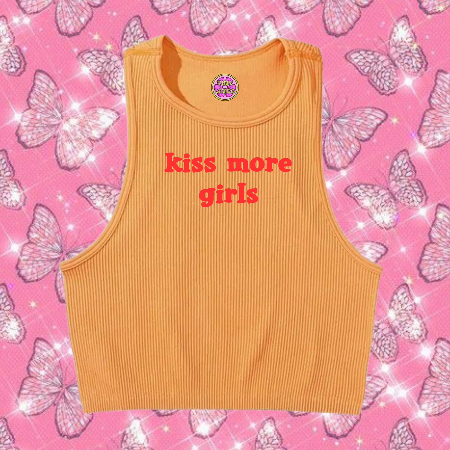 Kiss More Girls Crop Tank Top Orange Shirts & Tops PinkLimes Trending Streetwear
