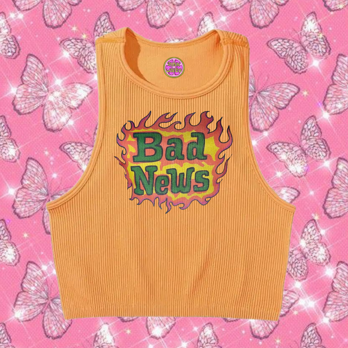 Bad News Crop Tank Top Orange Shirts & Tops PinkLimes Trending Streetwear
