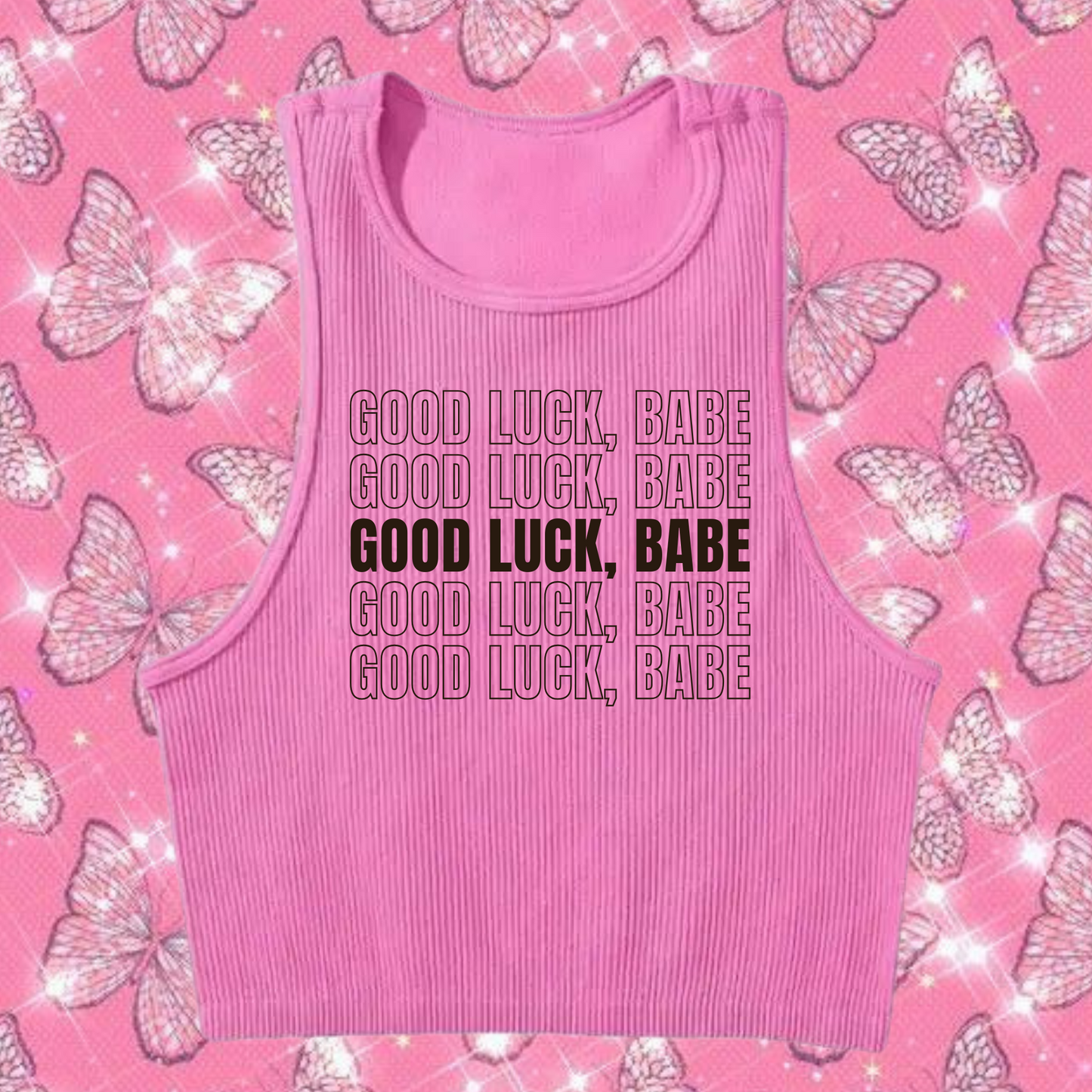 Good Luck, Babe Crop Tank Top Pink Shirts & Tops PinkLimes Trending Streetwear
