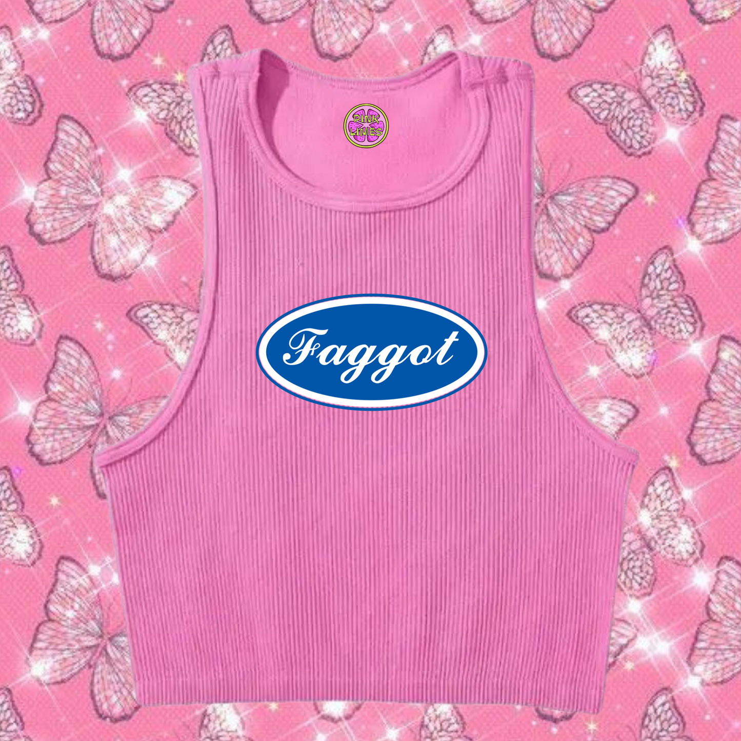 Faggot Pride Crop Tank Top Pink Shirts & Tops PinkLimes Trending Streetwear