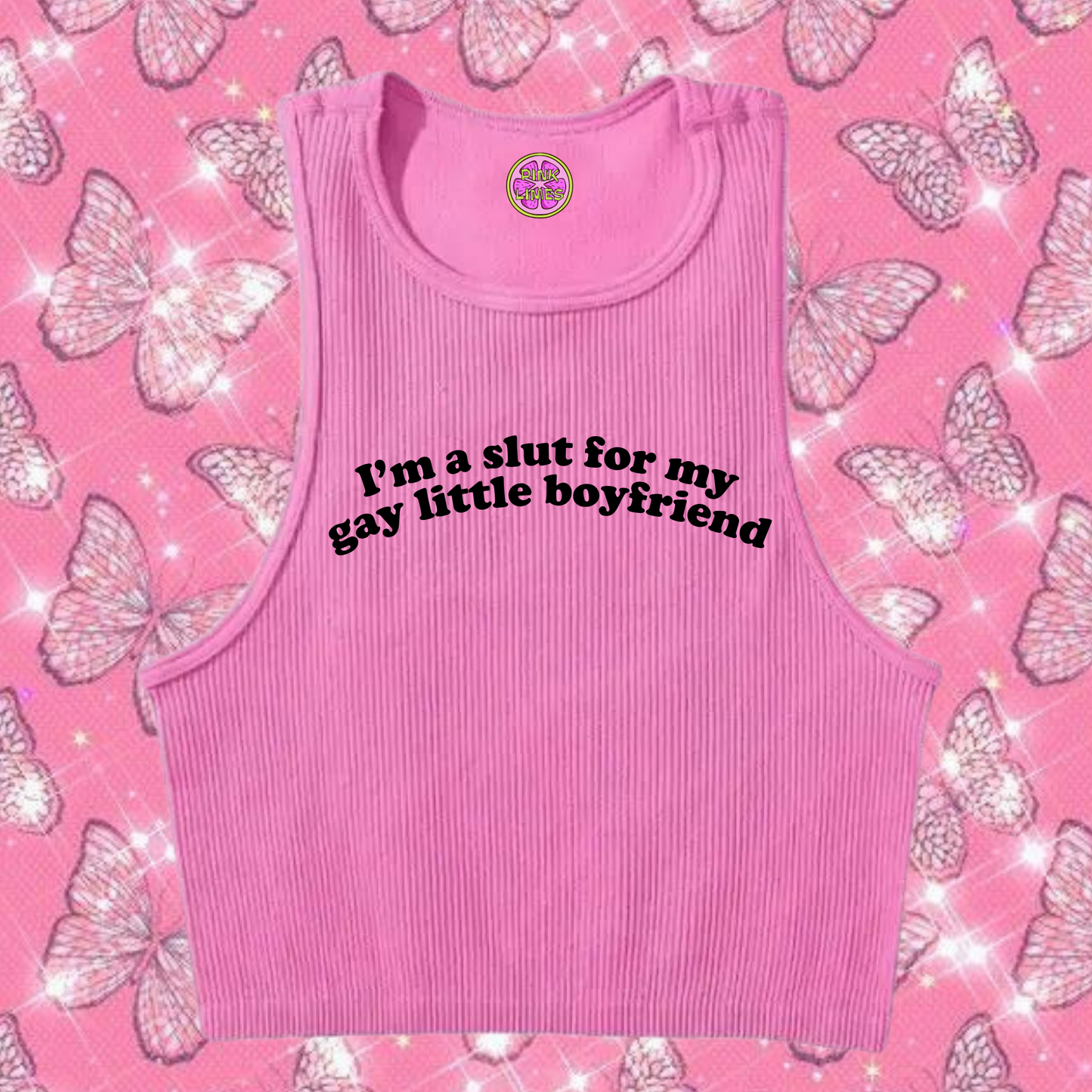 Sl*t For My Gay Little Crop Tank Top Pink Shirts & Tops PinkLimes Trending Streetwear