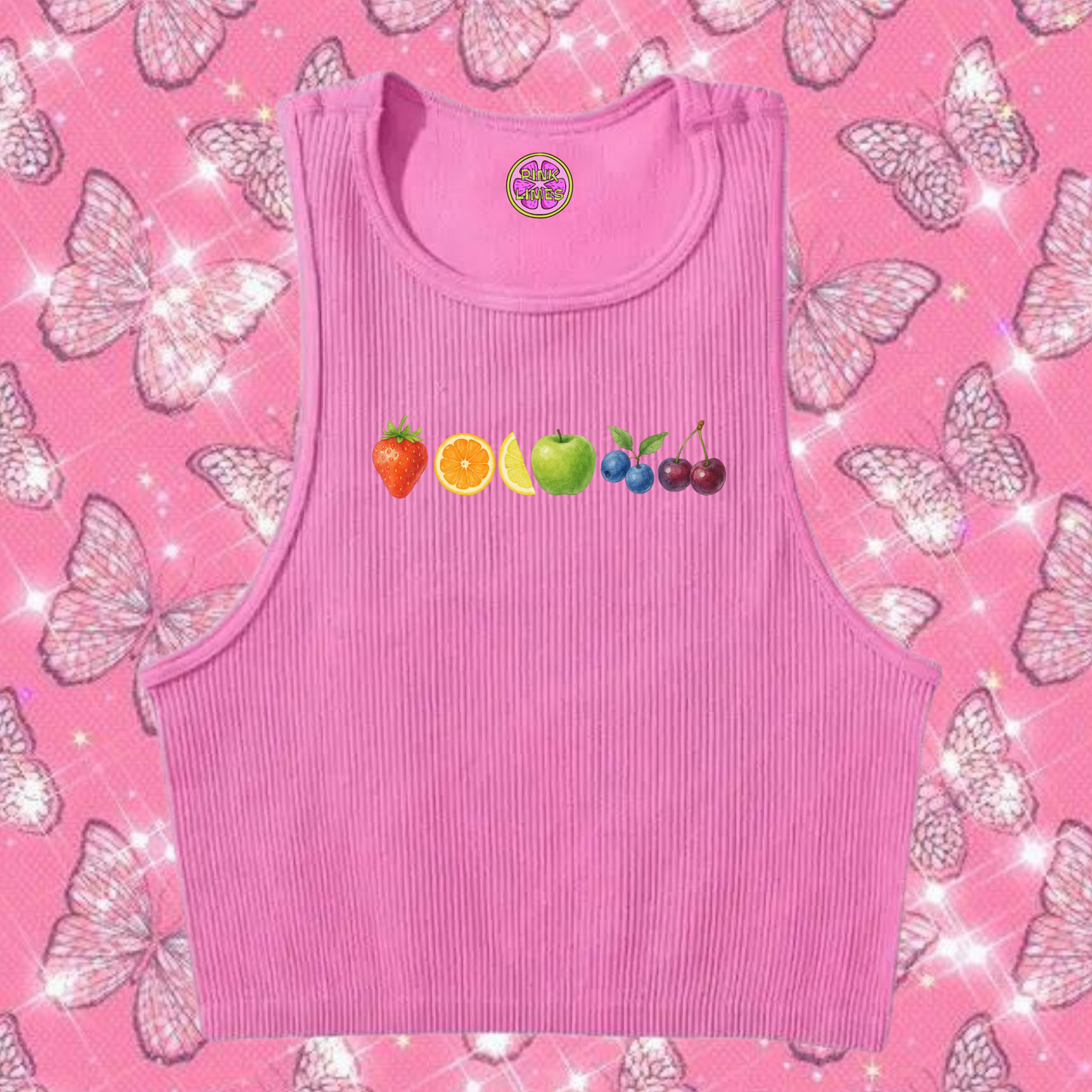 6 Fruity Crop Tank Top Pink Shirts & Tops PinkLimes Trending Streetwear