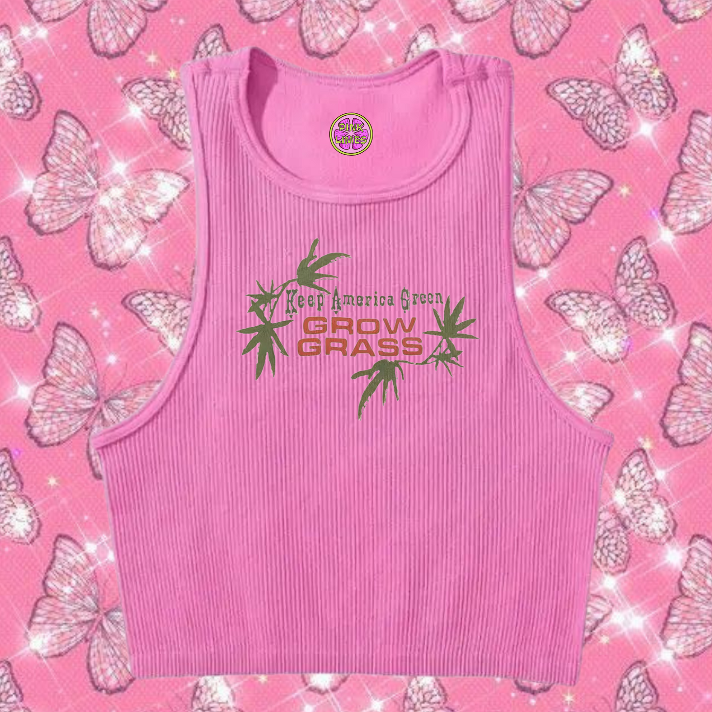 Grow Grass Crop Tank Top Pink Shirts & Tops PinkLimes Trending Streetwear