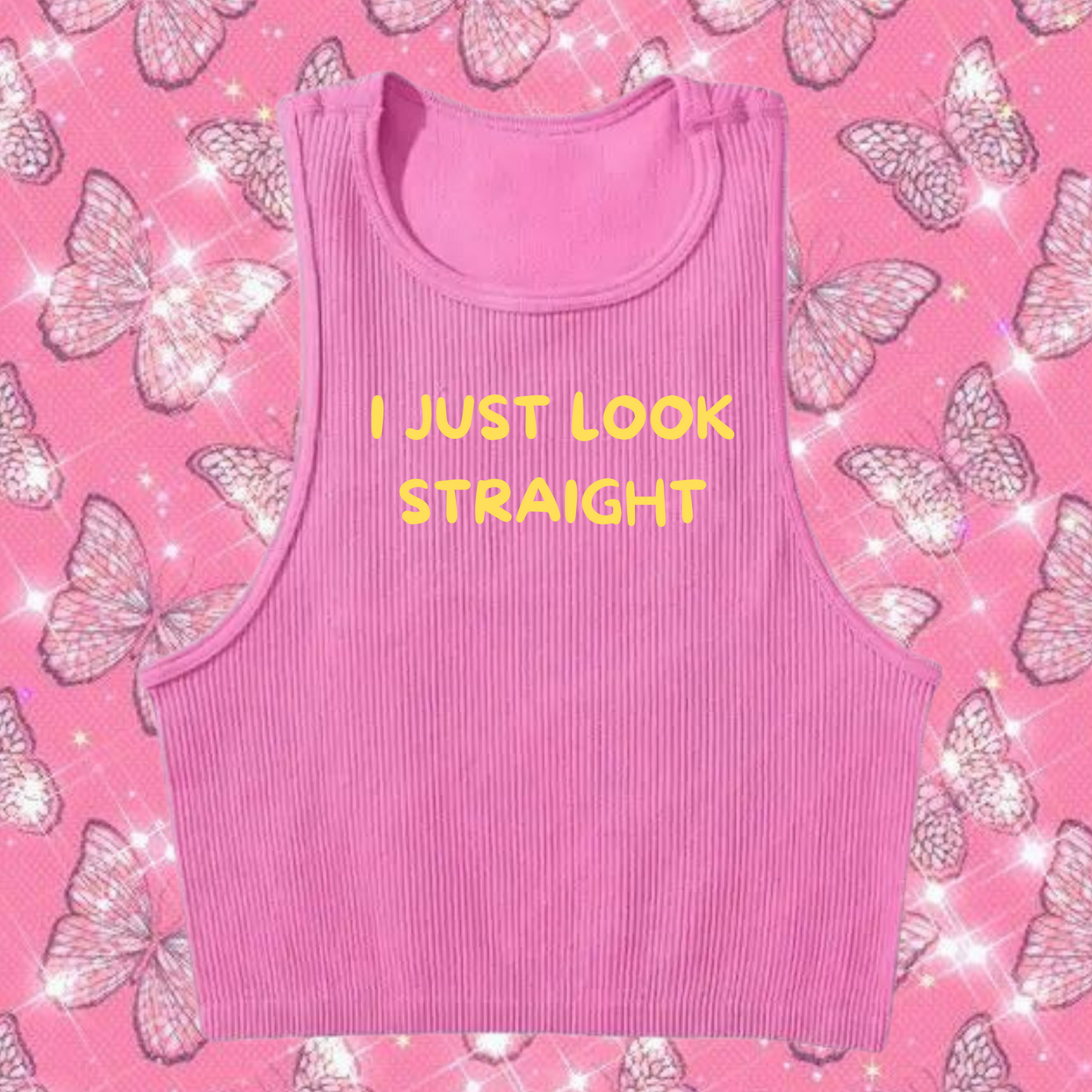I Just Look Straight Crop Tank Top Pink Shirts & Tops PinkLimes Trending Streetwear
