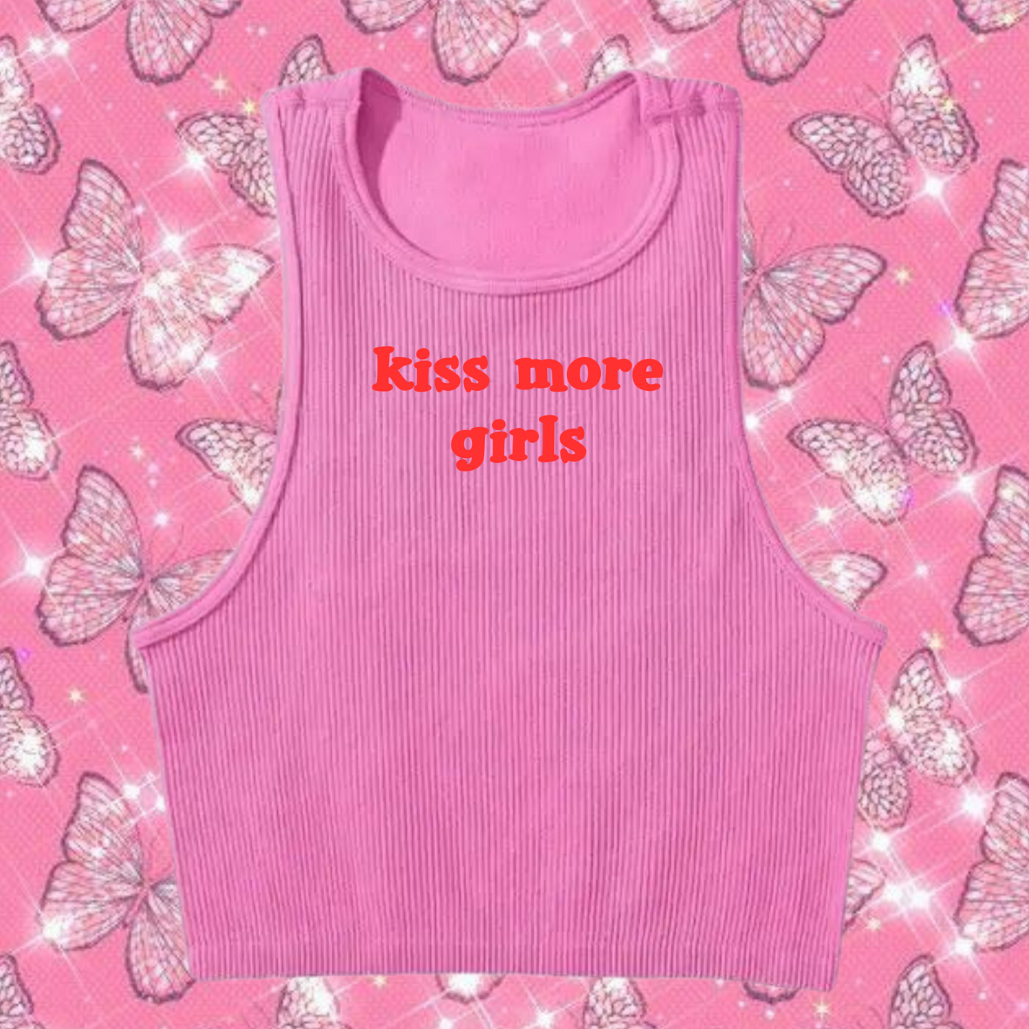 Kiss More Girls Crop Tank Top Pink Shirts & Tops PinkLimes Trending Streetwear