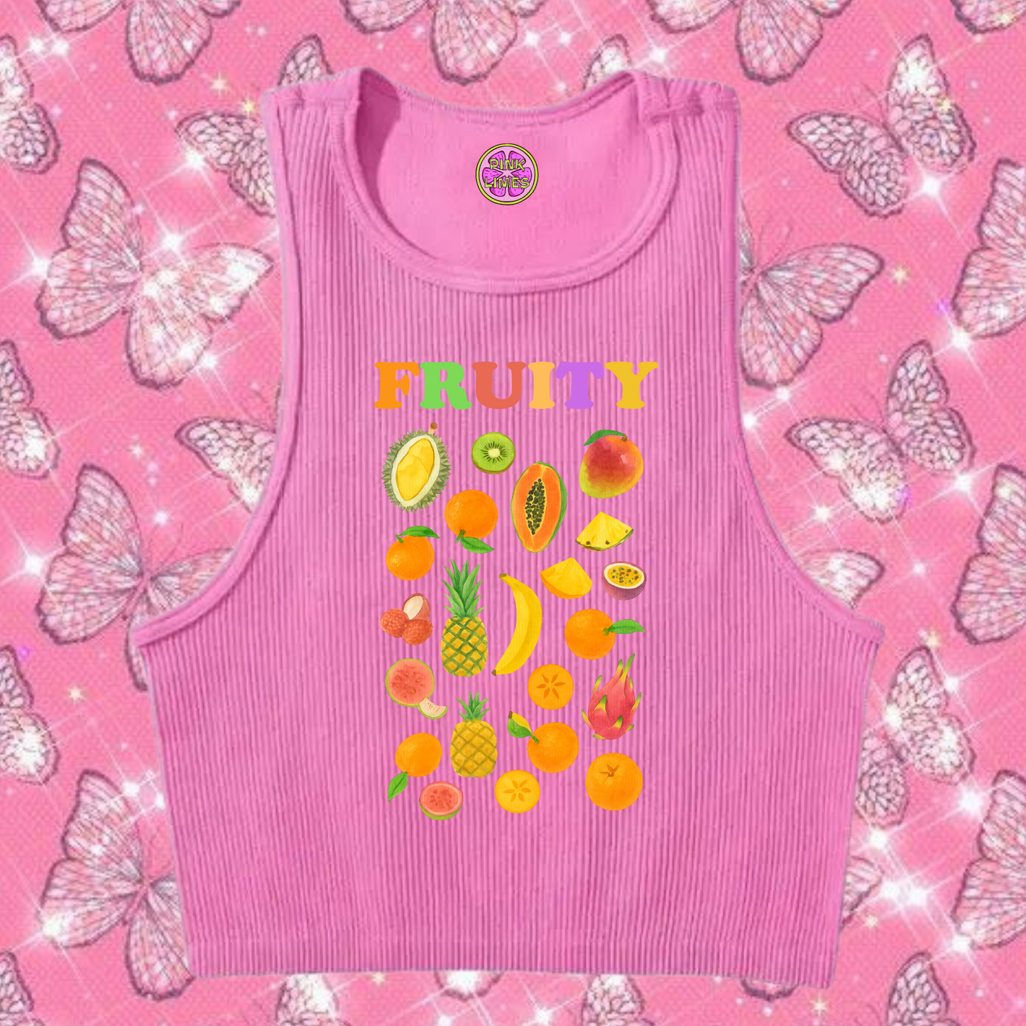 Fruity Crop Tank Top Pink Shirts & Tops PinkLimes Trending Streetwear
