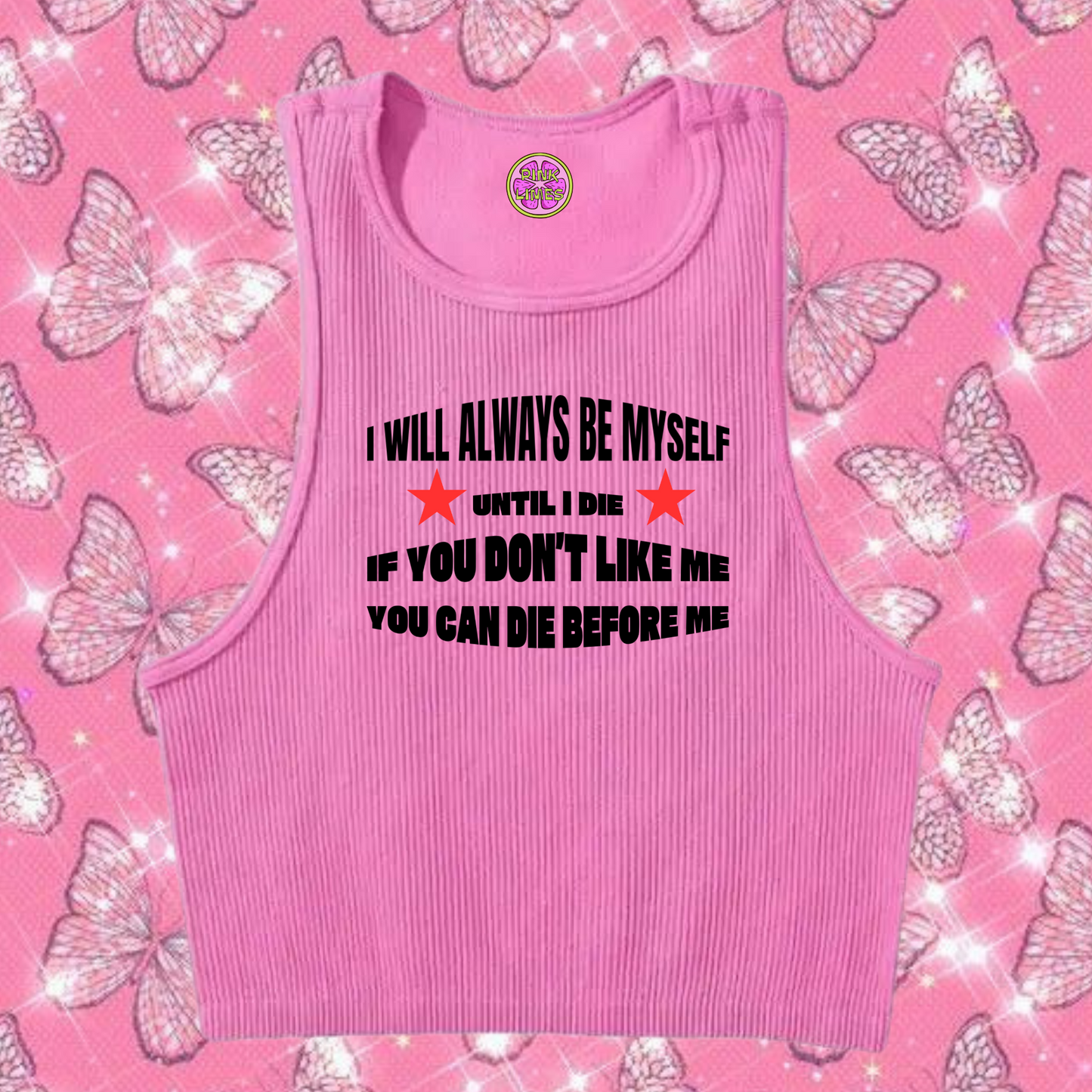 Always Be Myself Crop Tank Top Pink Shirts & Tops PinkLimes Trending Streetwear