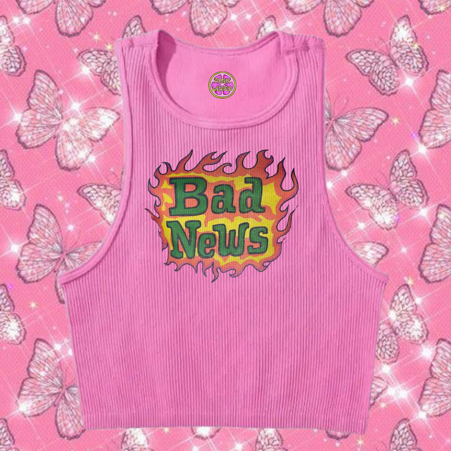 Bad News Crop Tank Top Pink Shirts & Tops PinkLimes Trending Streetwear