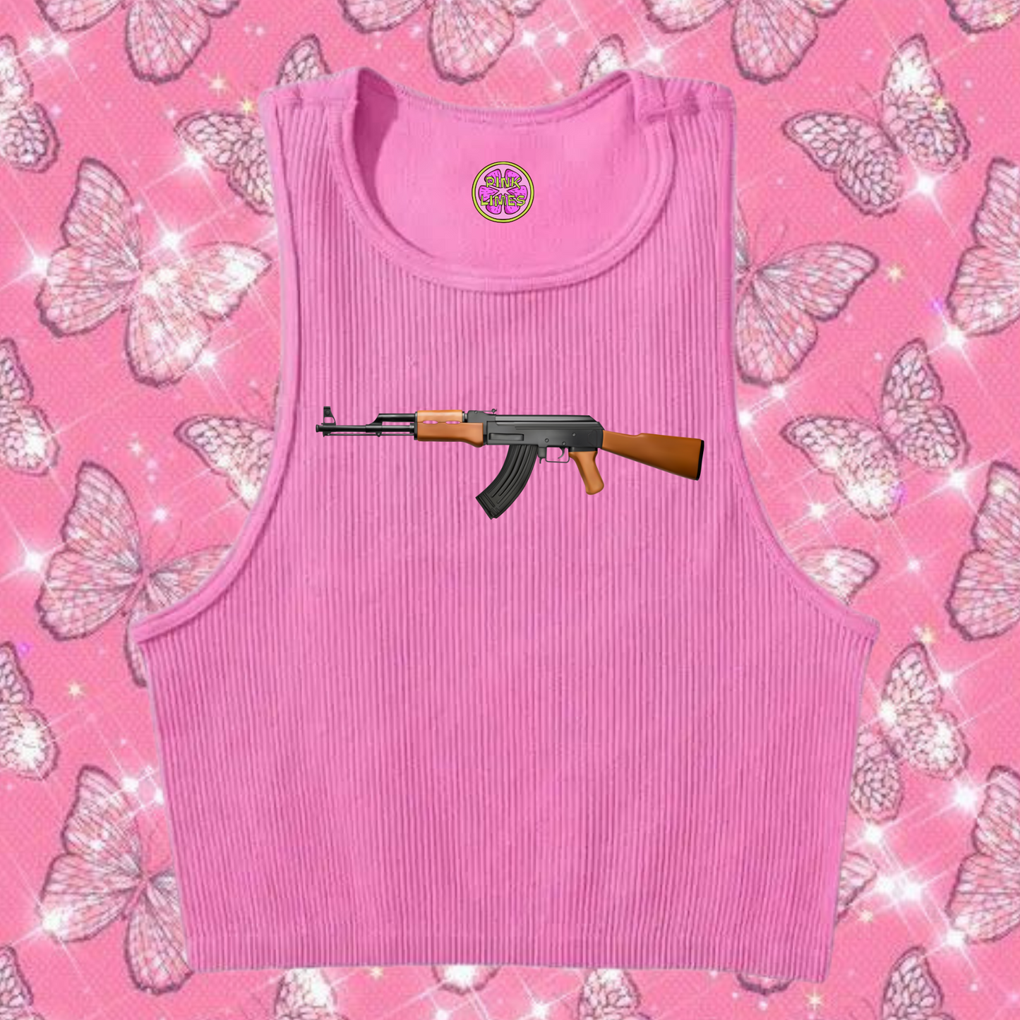 AK47 Crop Tank Top Pink Shirts & Tops PinkLimes Trending Streetwear