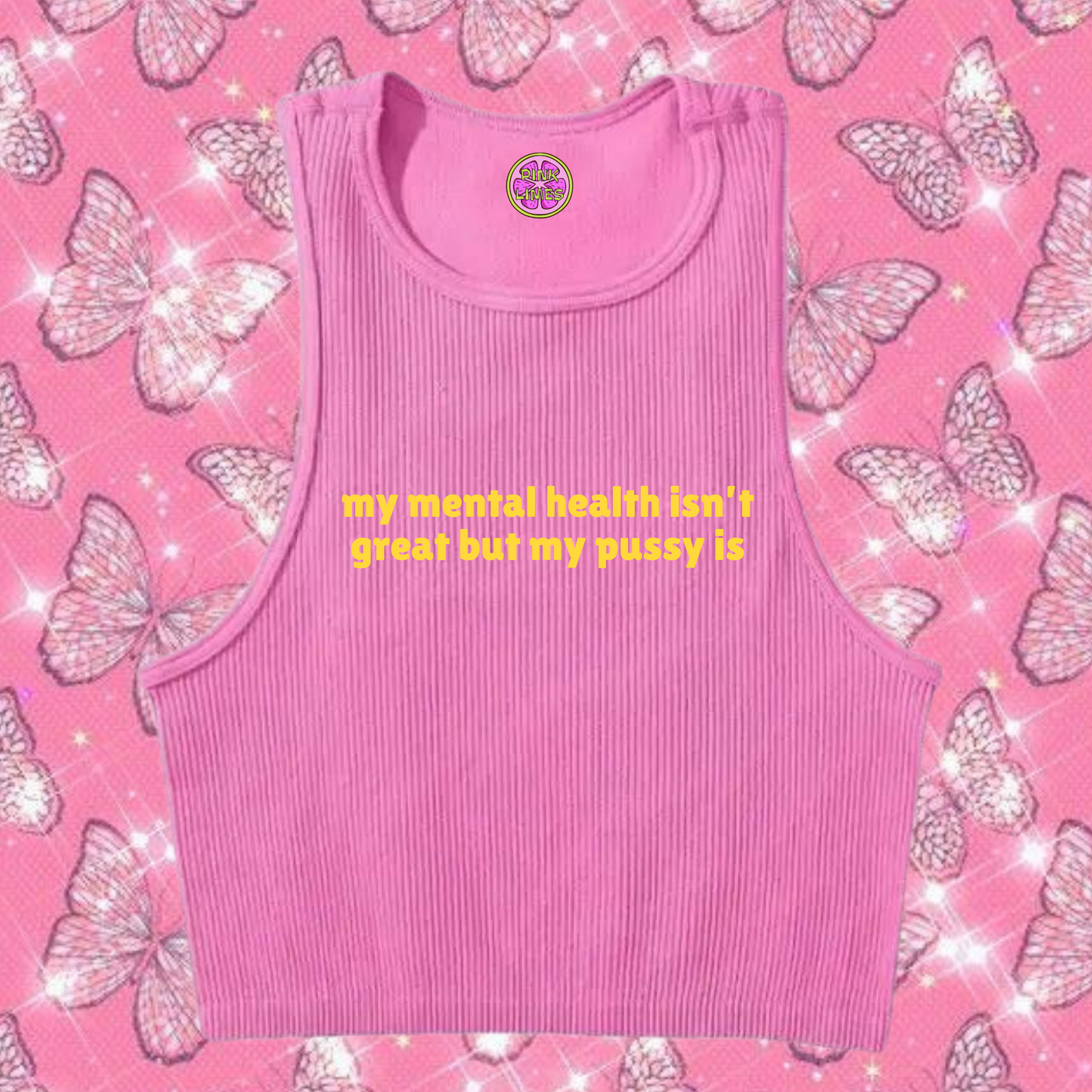 My Mental Health Isn't Great Crop Tank Top Pink Shirts & Tops PinkLimes Trending Streetwear
