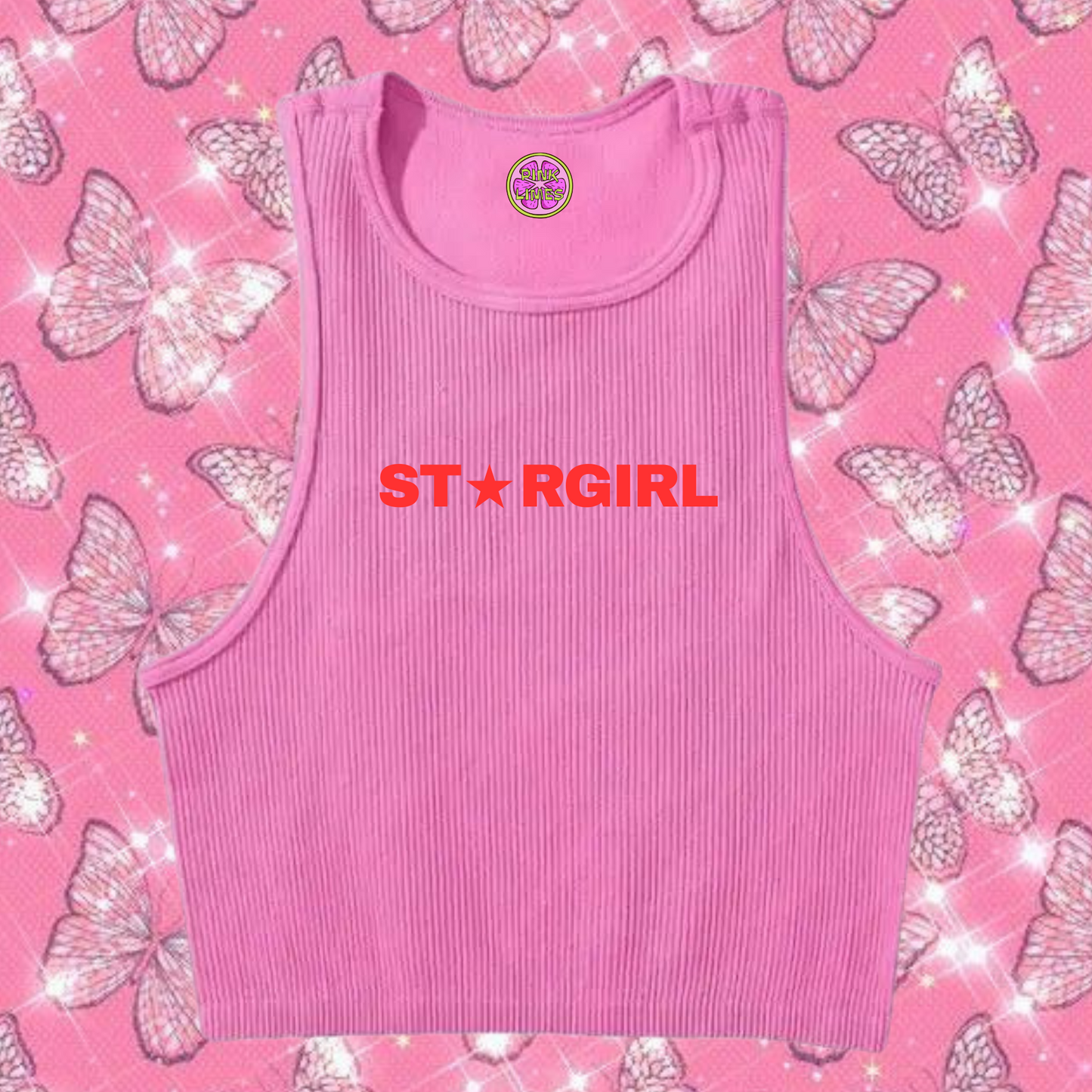 Star Girl Crop Tank Top Pink Shirts & Tops PinkLimes Trending Streetwear