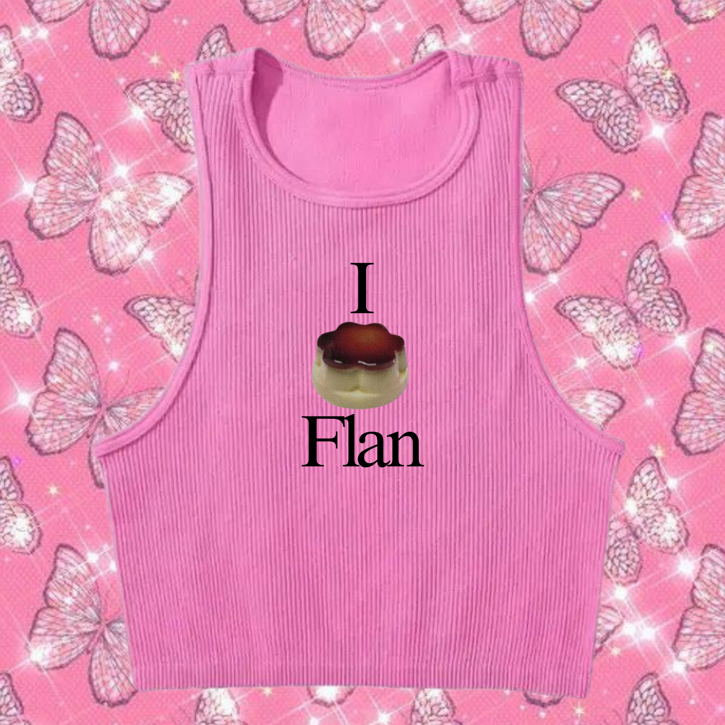 I Love Flan Crop Tank Top Pink Shirts & Tops PinkLimes Trending Streetwear