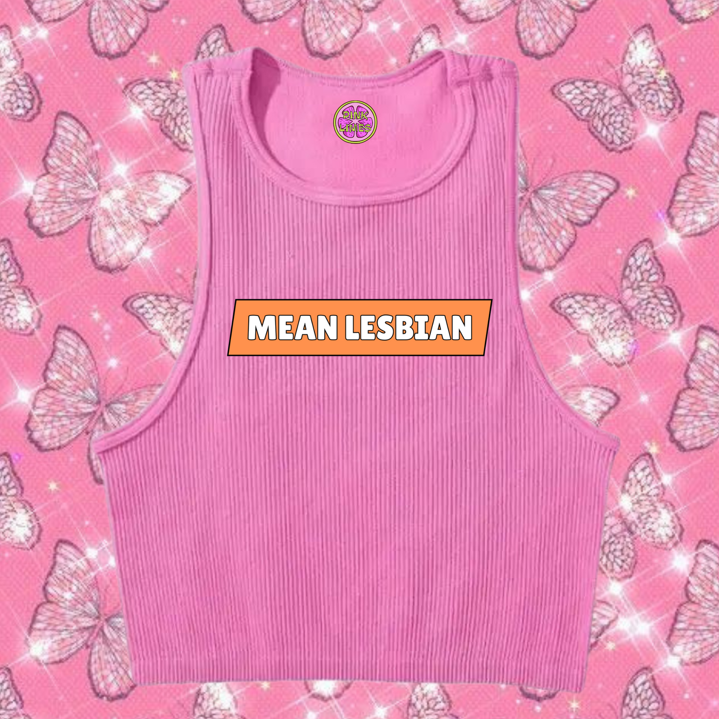 Mean Lesbian Crop Tank Top Pink Shirts & Tops PinkLimes Trending Streetwear