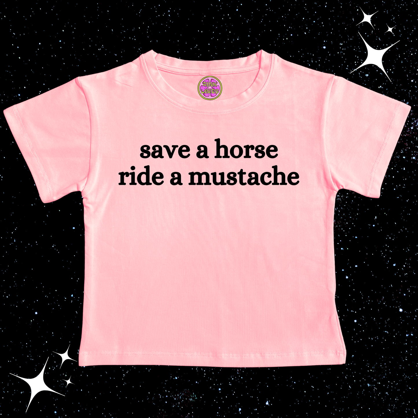 Save A Horse Ride A Mustache Crop Tee Pink Shirts & Tops PinkLimes Trending Streetwear
