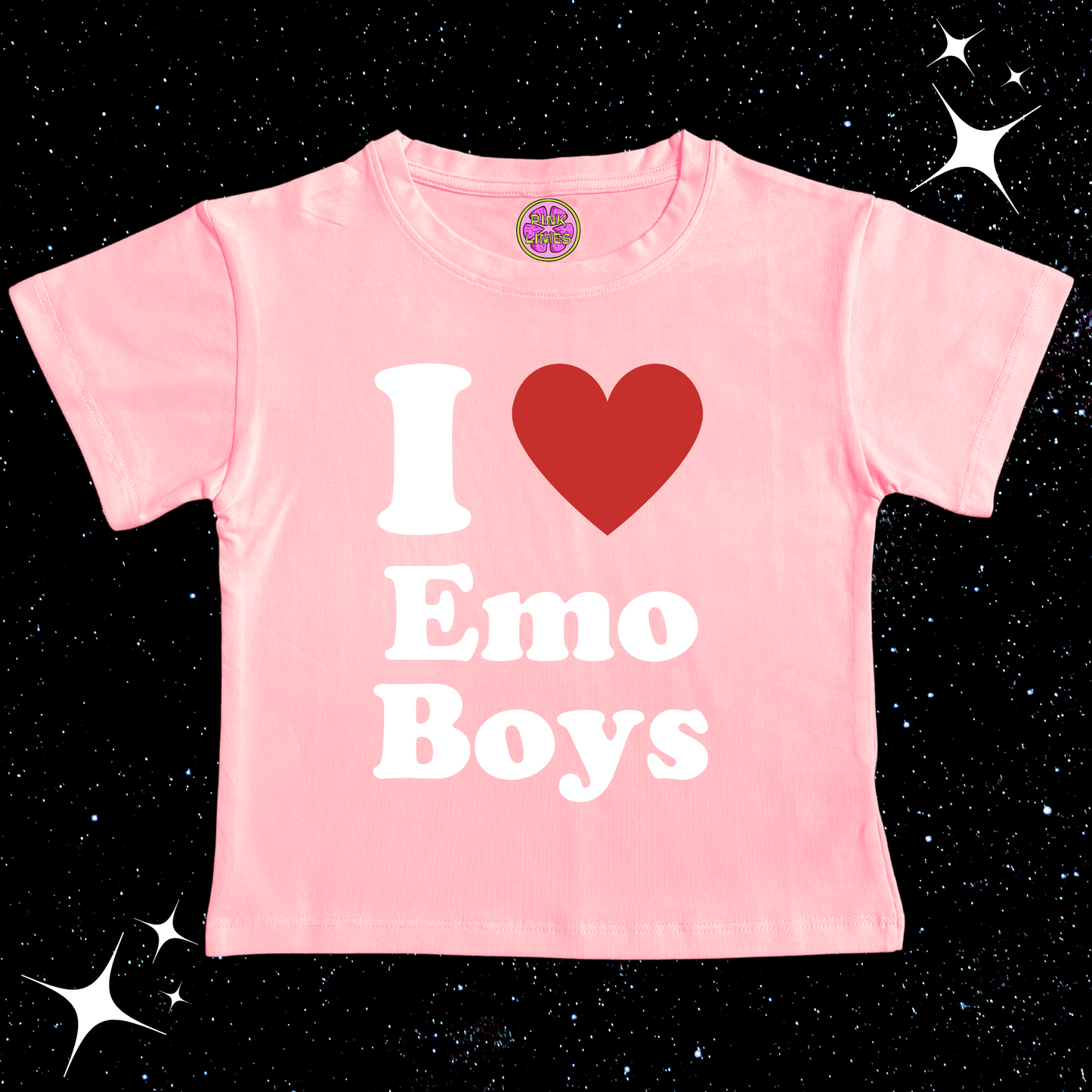 I Love Emo Boys Crop Tee Pink Shirts & Tops PinkLimes Trending Streetwear