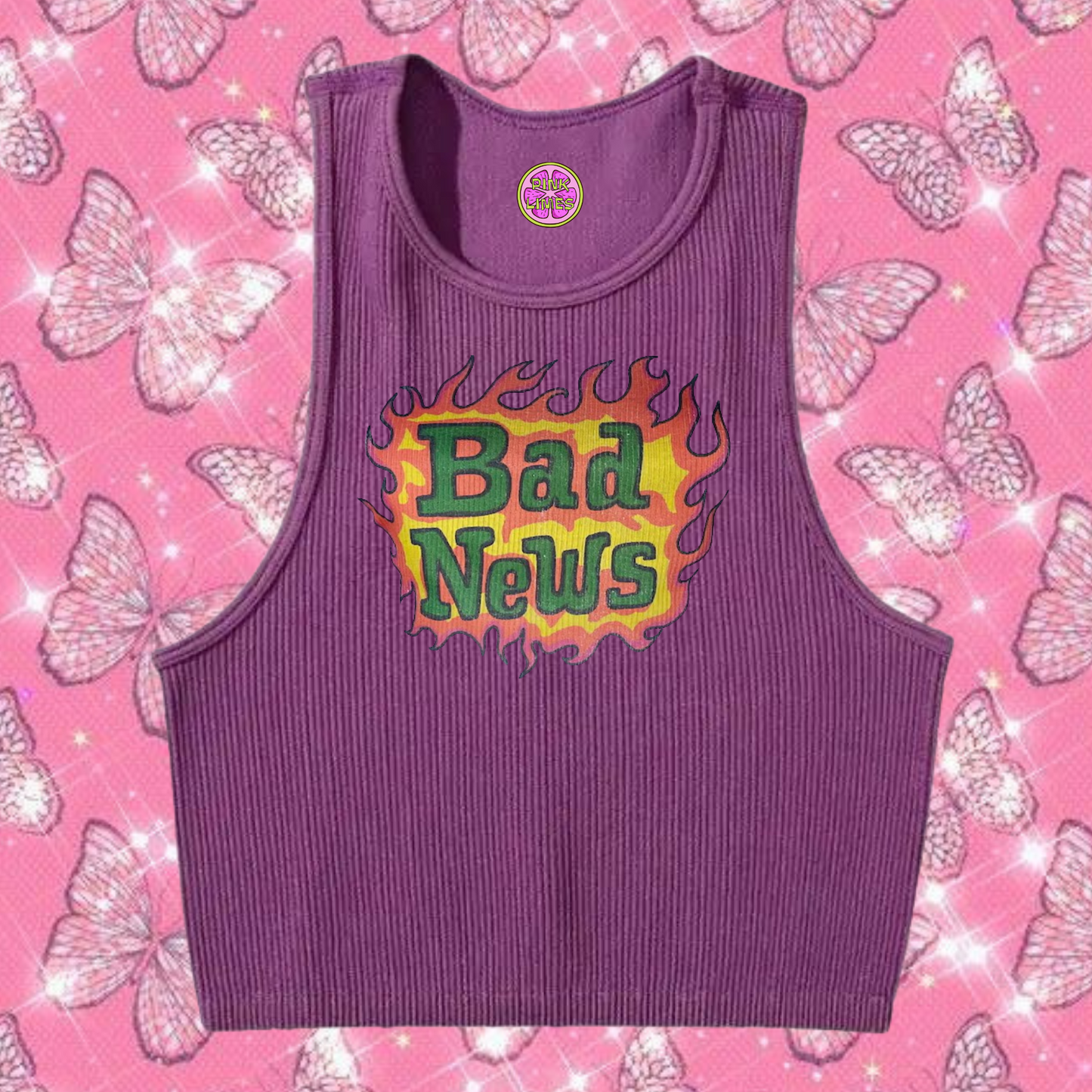 Bad News Crop Tank Top Purple Shirts & Tops PinkLimes Trending Streetwear