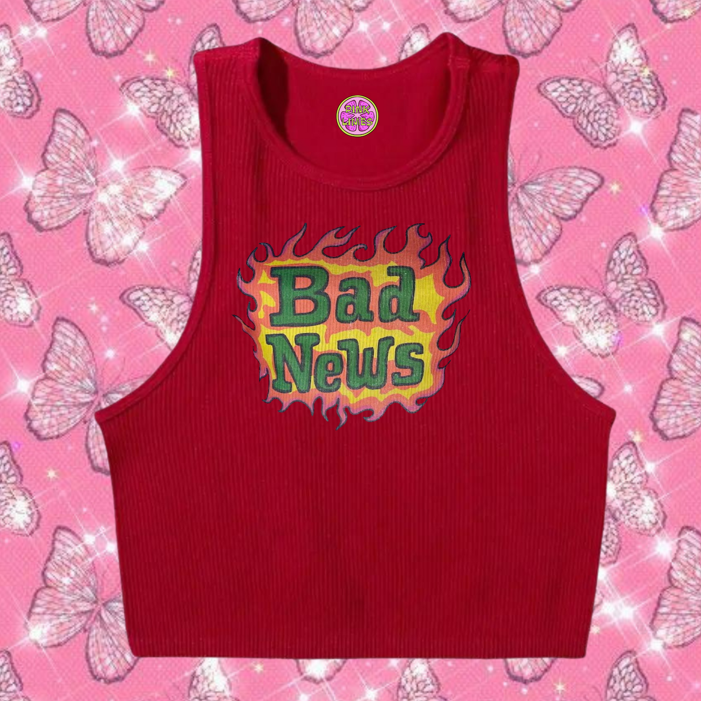Bad News Crop Tank Top Red Shirts & Tops PinkLimes Trending Streetwear