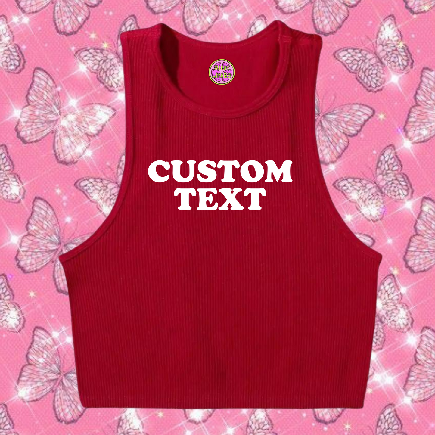 Custom Text Tank Top Red Shirts & Tops PinkLimes Trending Streetwear