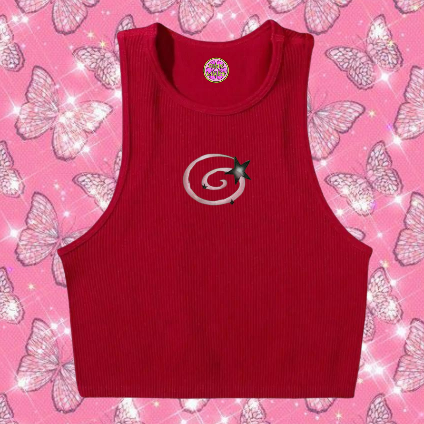 y2k Swirl Crop Tank Top Red Shirts & Tops PinkLimes Trending Streetwear