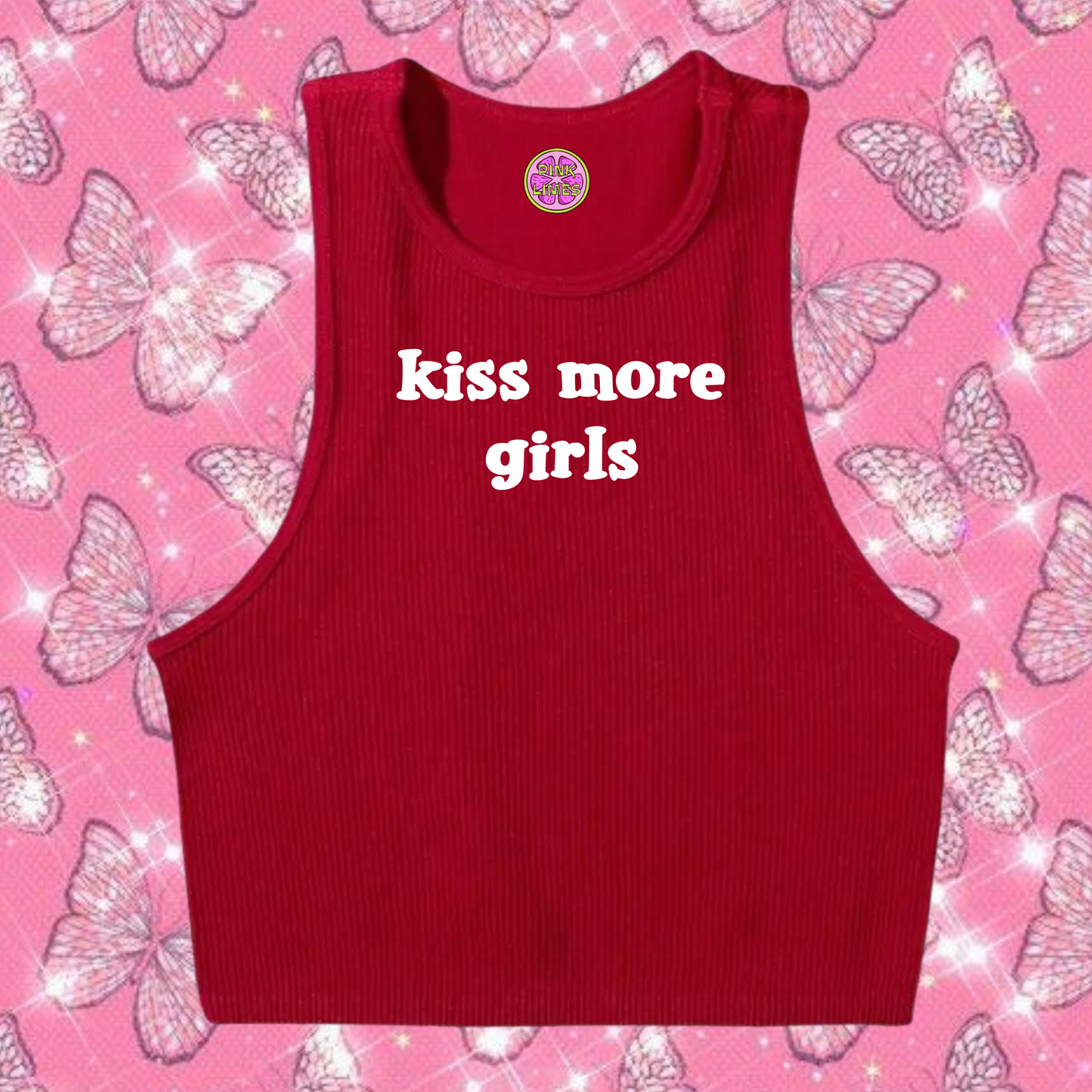 Kiss More Girls Crop Tank Top Red Shirts & Tops PinkLimes Trending Streetwear