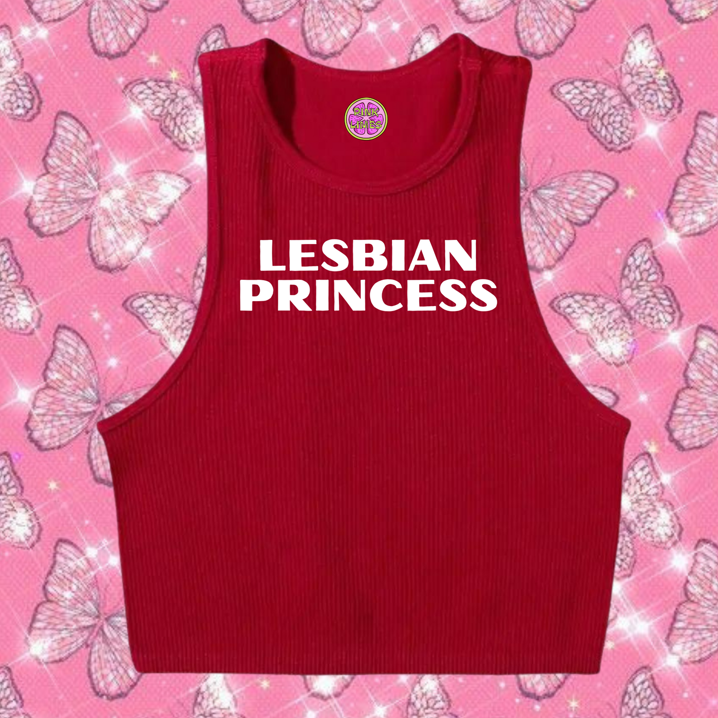 Lesbian Princess Crop Tank Top Red Shirts & Tops PinkLimes Trending Streetwear