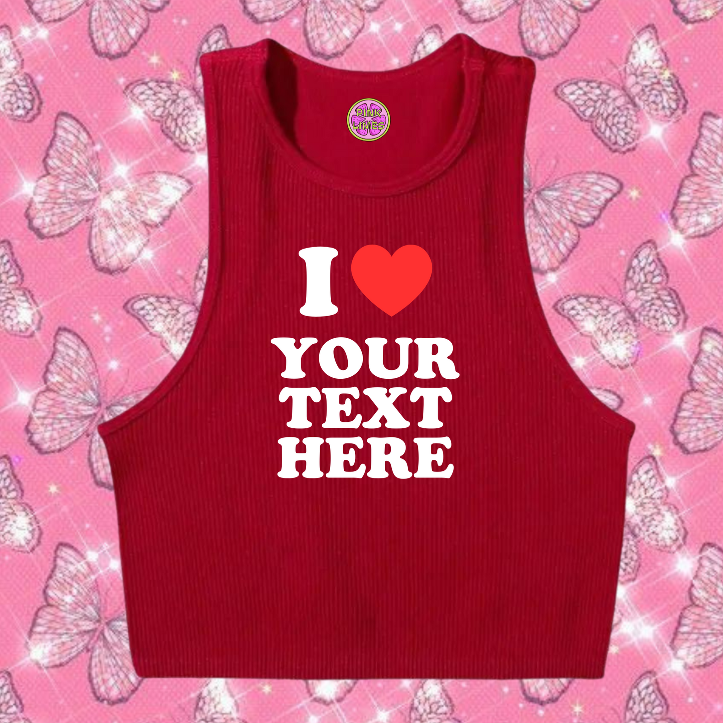 I Love Custom Text Tank Top Red Shirts & Tops PinkLimes Trending Streetwear