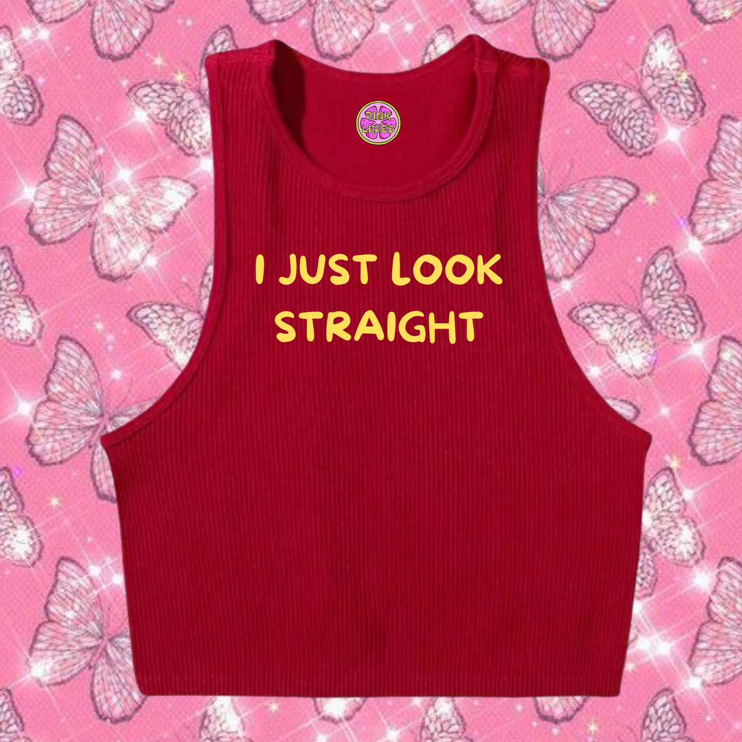 I Just Look Straight Crop Tank Top Red Shirts & Tops PinkLimes Trending Streetwear