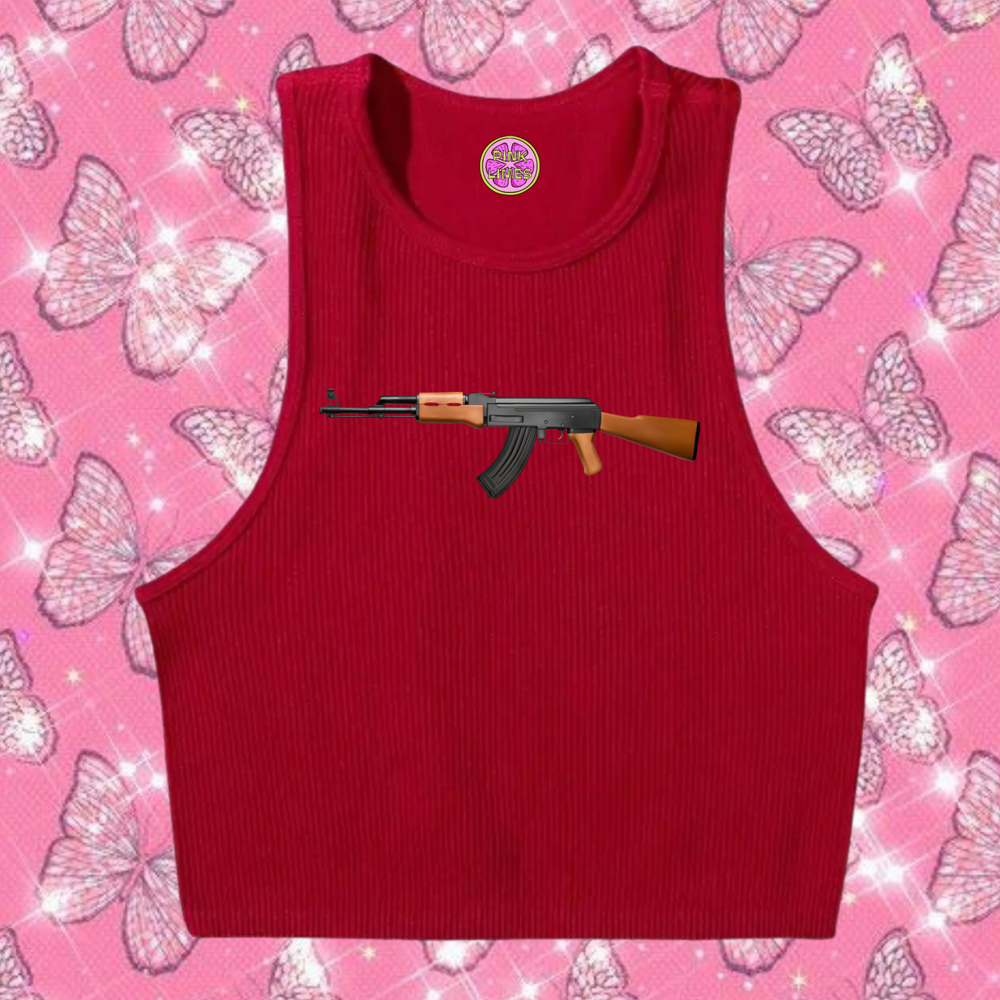 AK47 Crop Tank Top Red Shirts & Tops PinkLimes Trending Streetwear