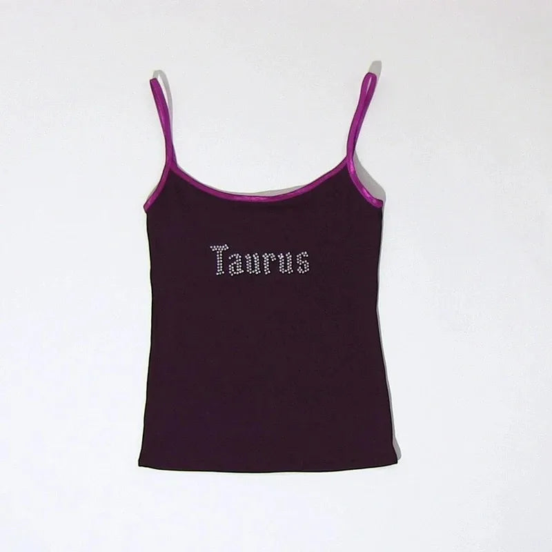 Star Sign Crop Camisole Top Purple One Size Shirts & Tops PinkLimes Trending Streetwear