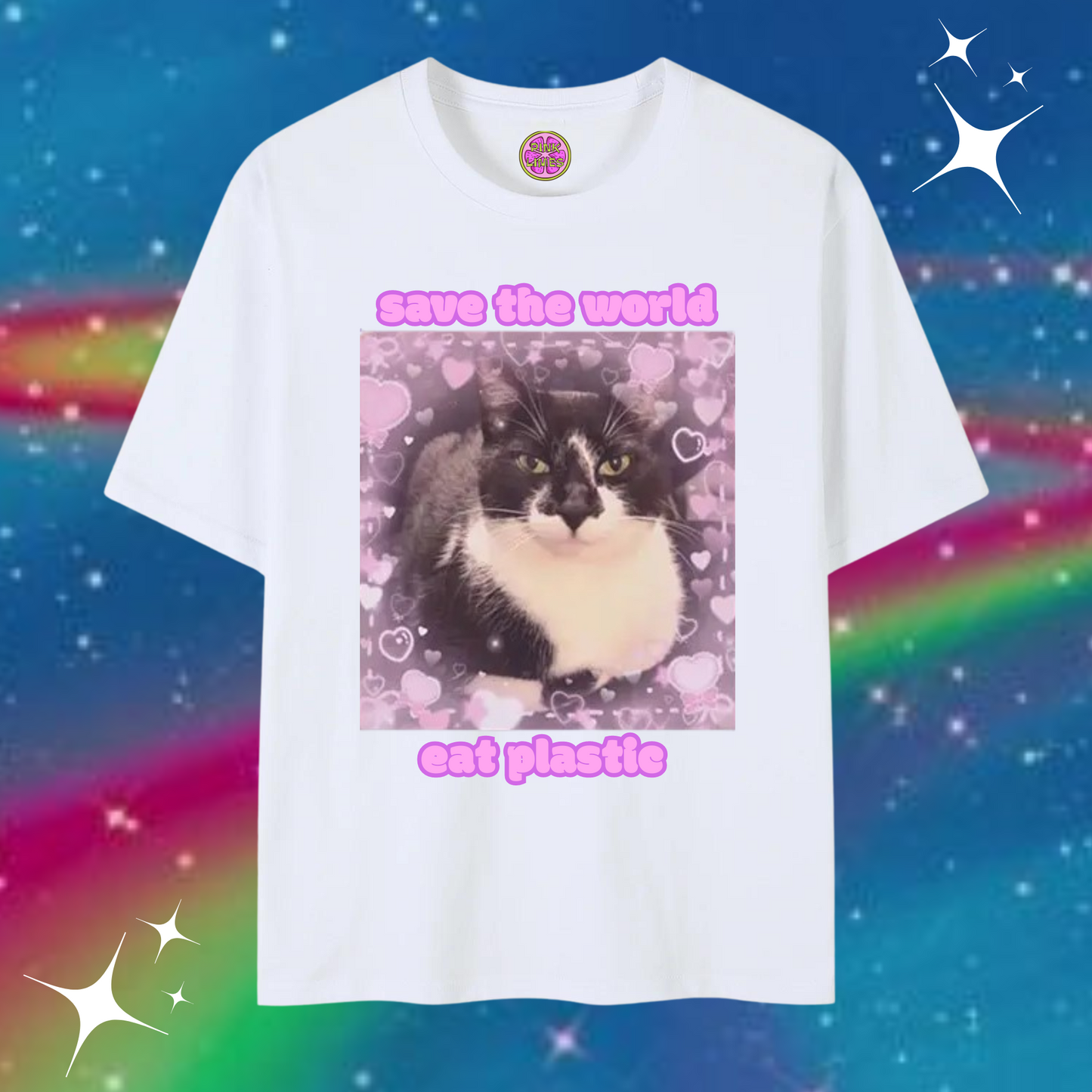 Save The World Eat Plastic Baggy Tee White Shirts & Tops PinkLimes Trending Streetwear