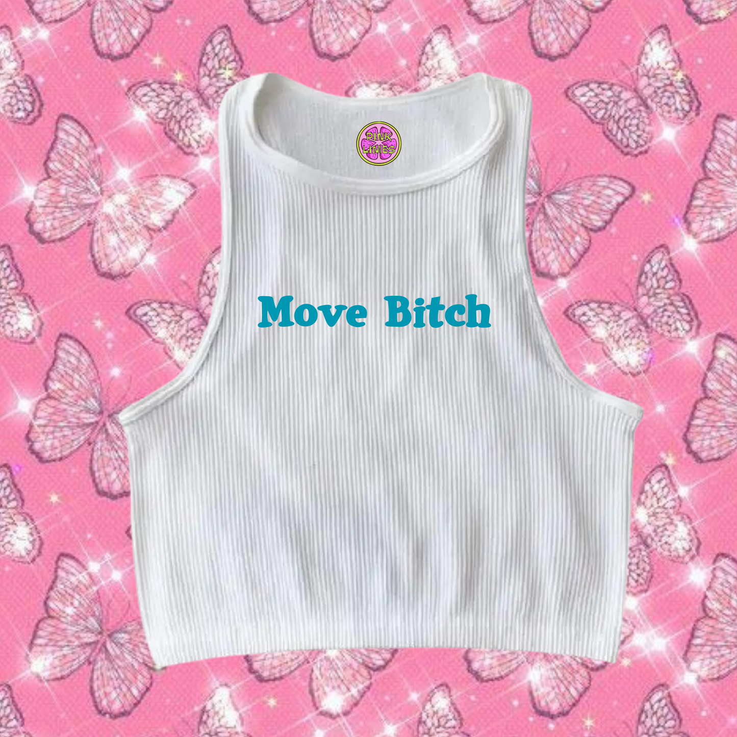 Move B*tch Crop Tank Top White Shirts & Tops PinkLimes Trending Streetwear