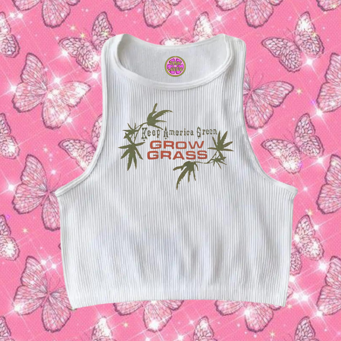 Grow Grass Crop Tank Top White Shirts & Tops PinkLimes Trending Streetwear