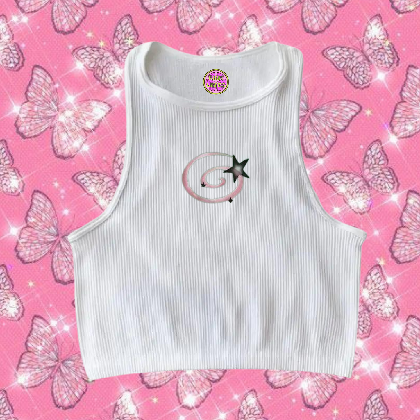 y2k Swirl Crop Tank Top White Shirts & Tops PinkLimes Trending Streetwear