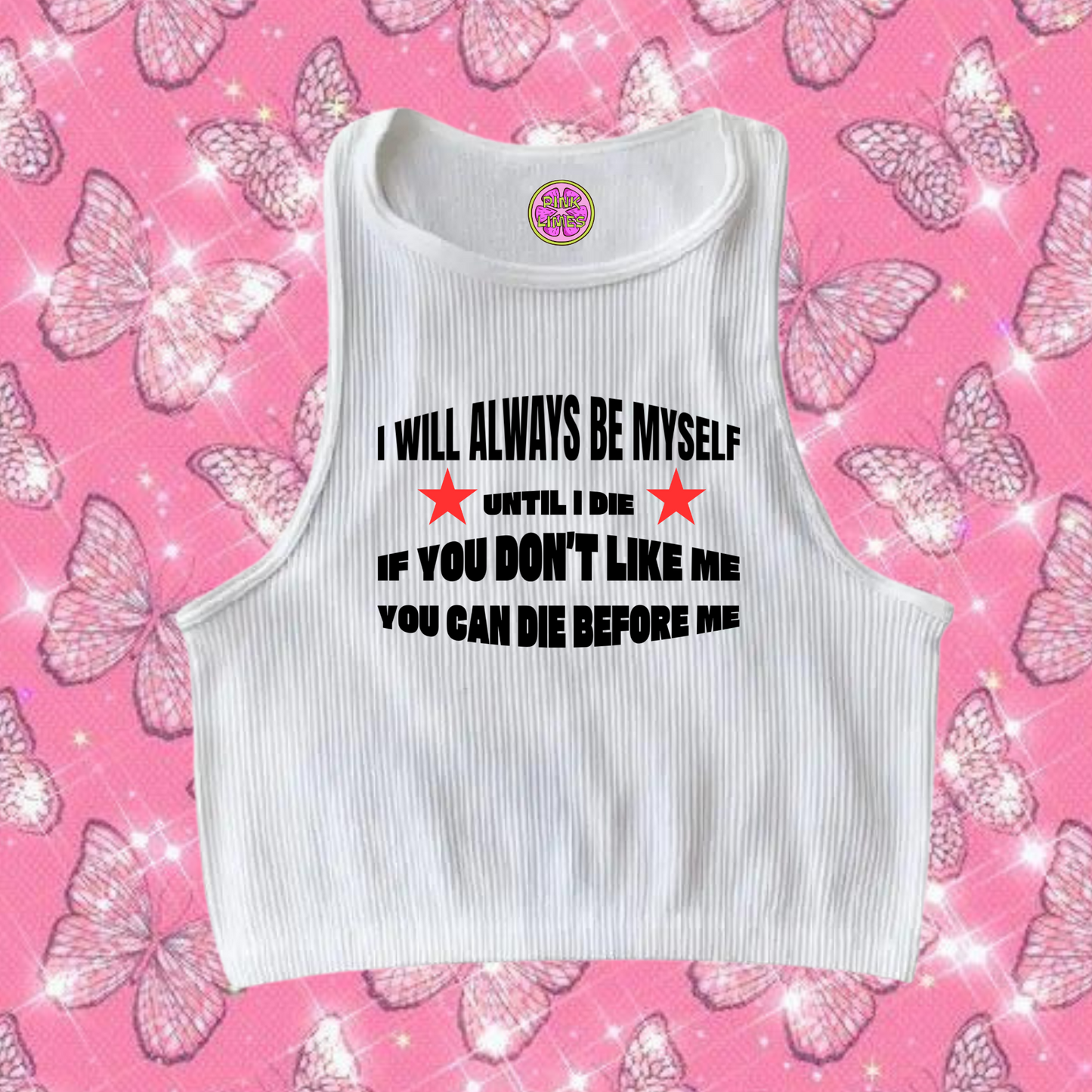 Always Be Myself Crop Tank Top White Shirts & Tops PinkLimes Trending Streetwear