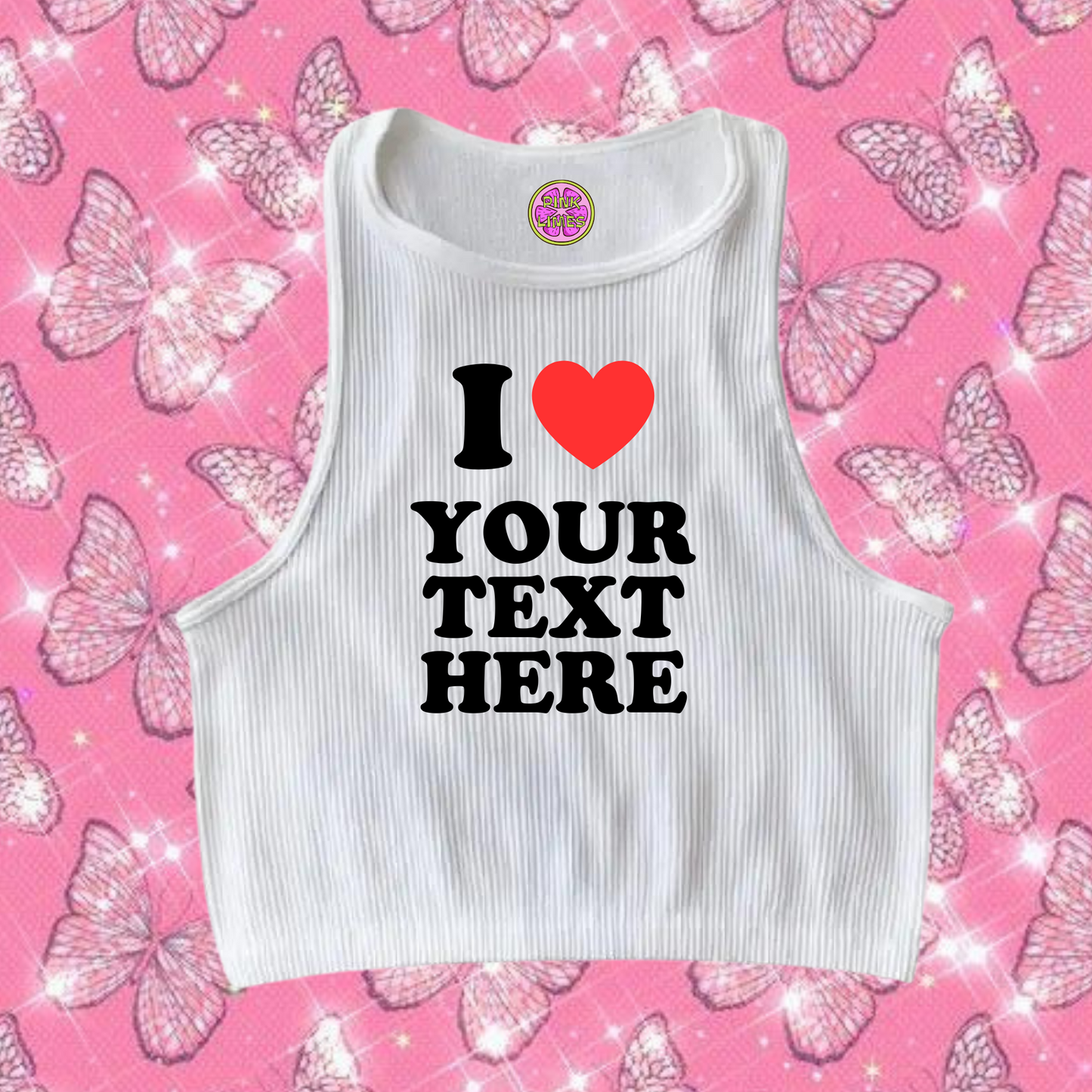 I Love Custom Text Tank Top White Shirts & Tops PinkLimes Trending Streetwear