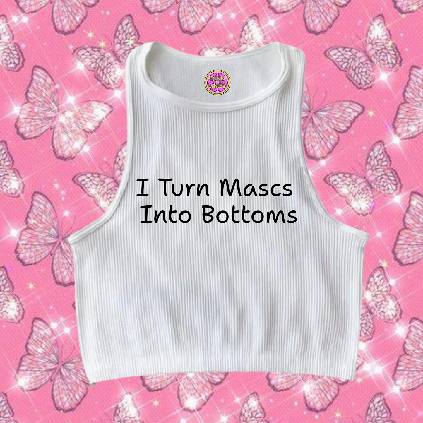 Turn Mascs Into Bottoms Crop Tank Top White Shirts & Tops PinkLimes Trending Streetwear