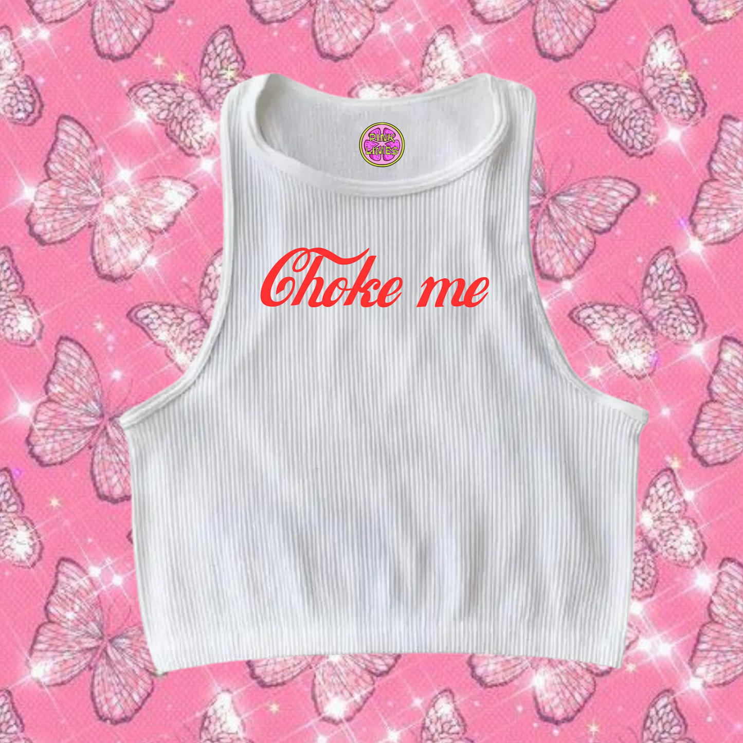 Choke Me Crop Tank Top White Shirts & Tops PinkLimes Trending Streetwear