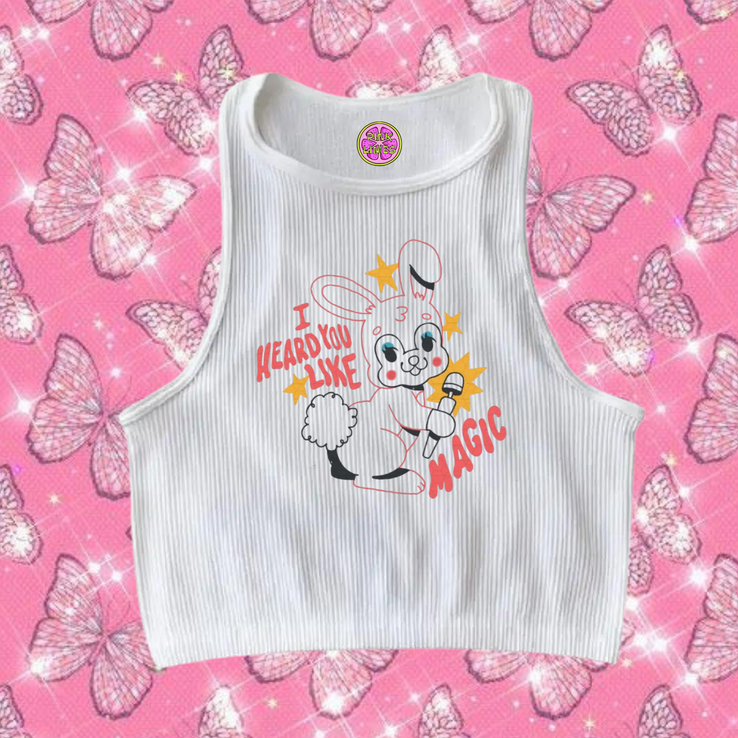 I Heard You Like Magic Crop Tank Top White Shirts & Tops PinkLimes Trending Streetwear