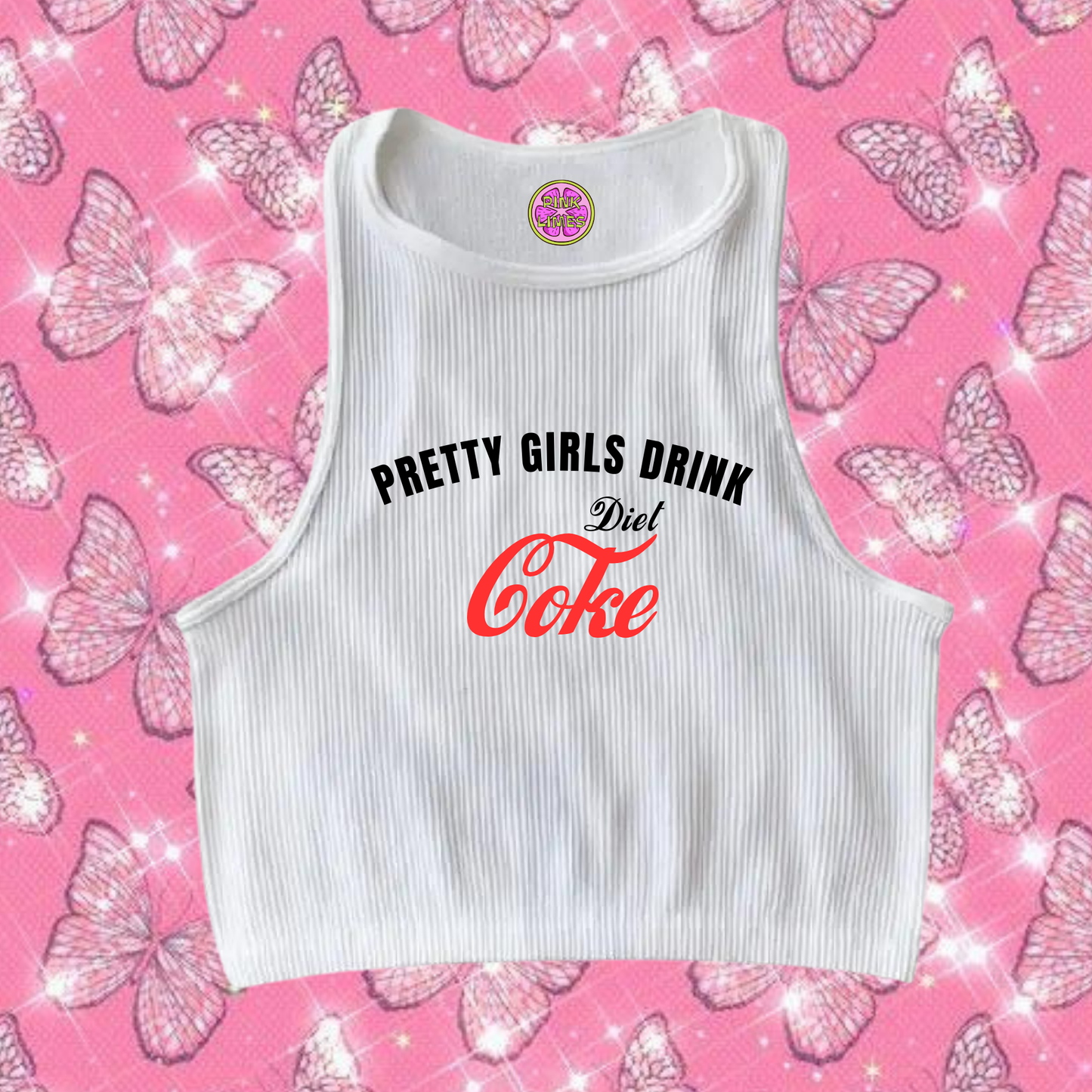 Pretty Girls Drink Diet Coke Crop Tank Top White Shirts & Tops PinkLimes Trending Streetwear