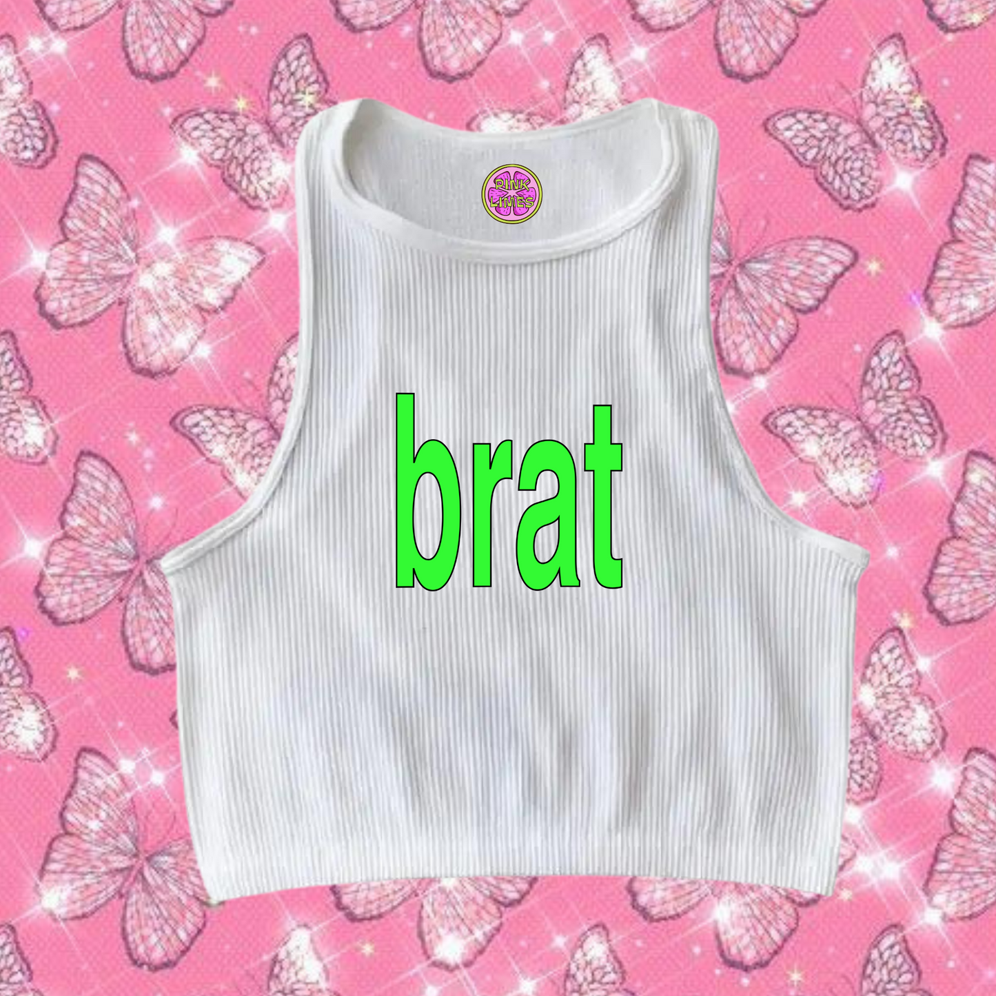 Brat Crop Tank Top White Shirts & Tops PinkLimes Trending Streetwear