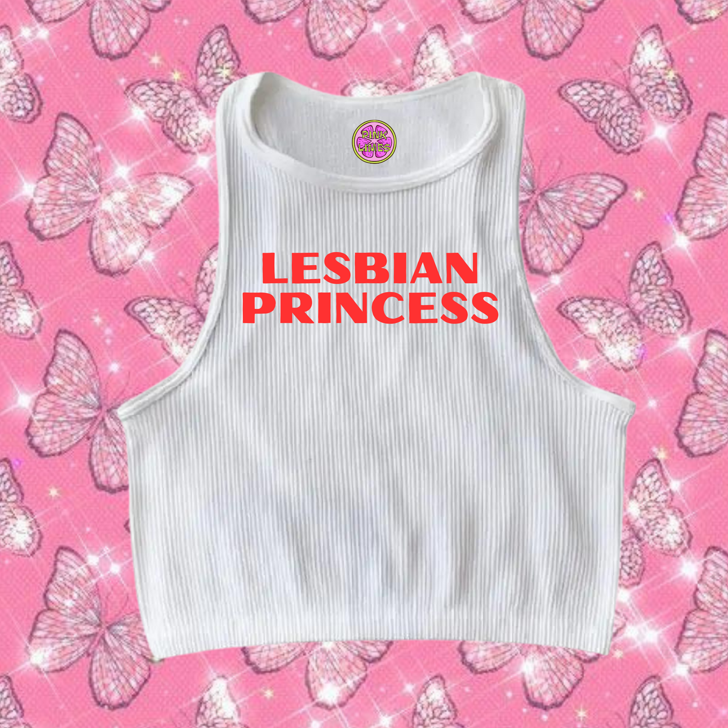 Lesbian Princess Crop Tank Top White Shirts & Tops PinkLimes Trending Streetwear