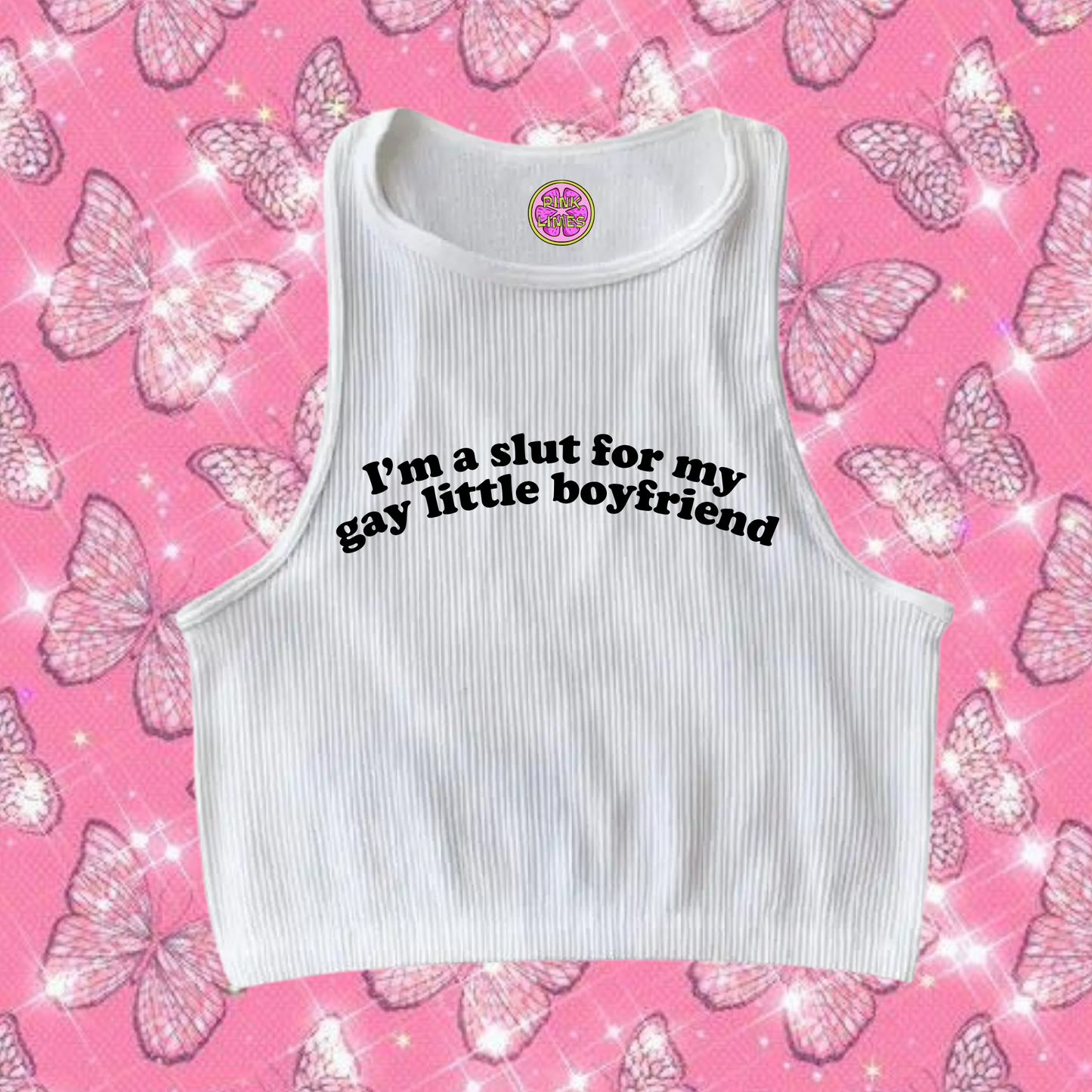 Sl*t For My Gay Little Crop Tank Top White Shirts & Tops PinkLimes Trending Streetwear