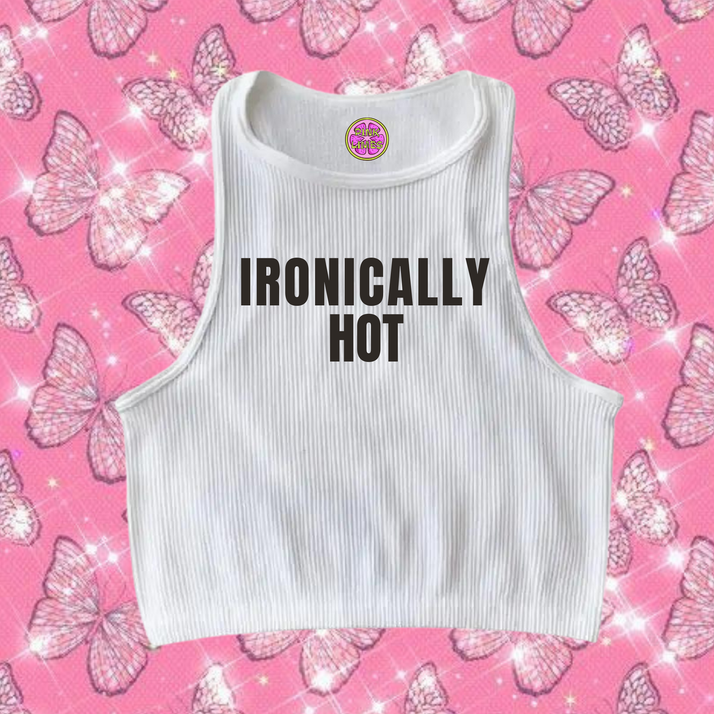 IRONICALLY HOT Crop Tank Top White Shirts & Tops PinkLimes Trending Streetwear