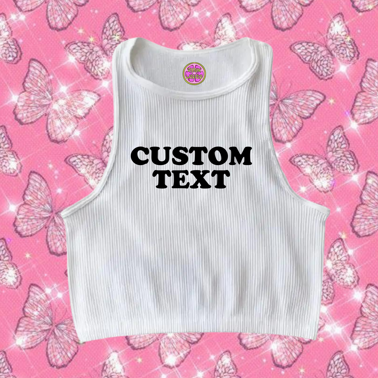 Custom Text Tank Top White Shirts & Tops PinkLimes Trending Streetwear