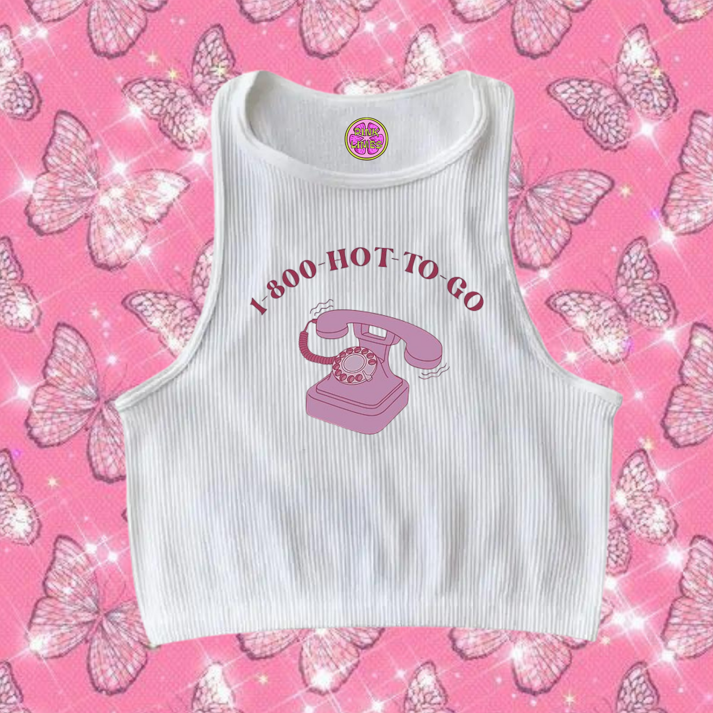 1-800 Hot To Go Crop Tank Top White Shirts & Tops PinkLimes Trending Streetwear