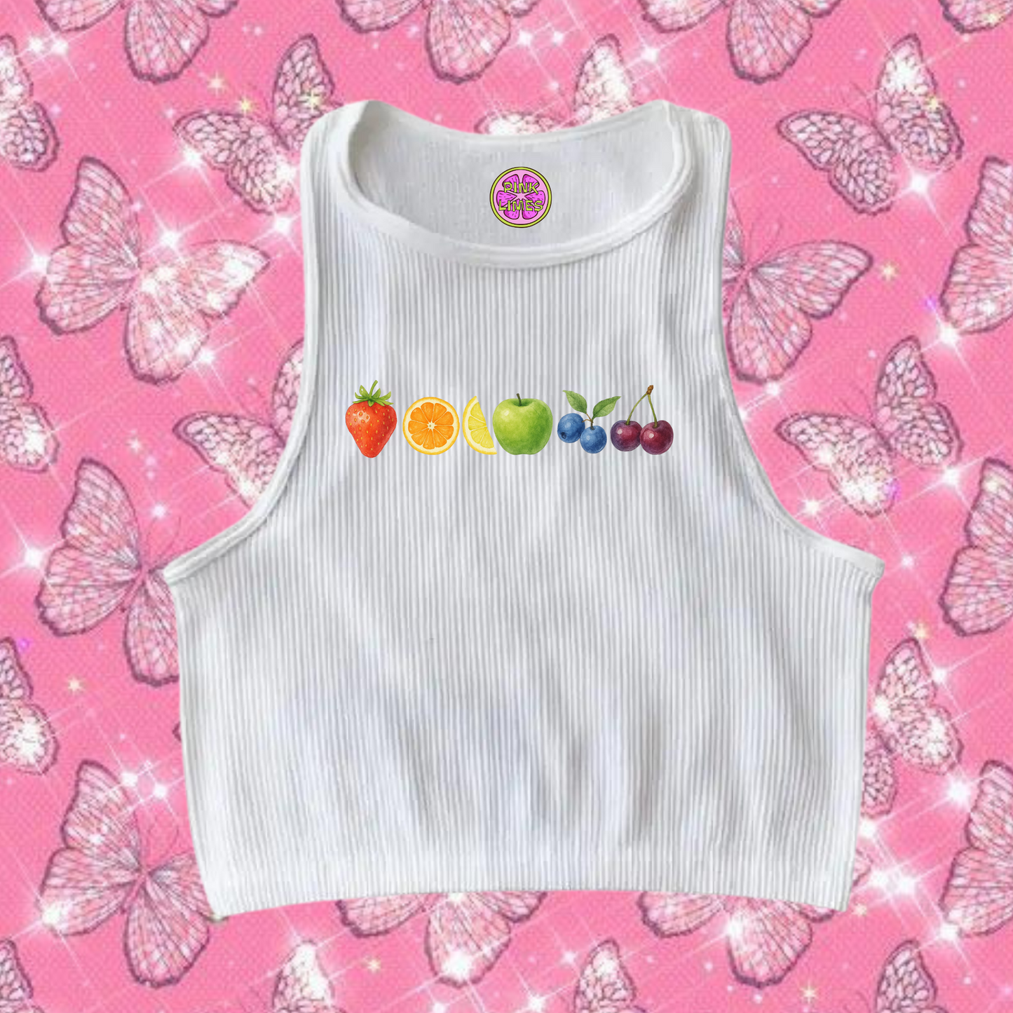 6 Fruity Crop Tank Top White Shirts & Tops PinkLimes Trending Streetwear
